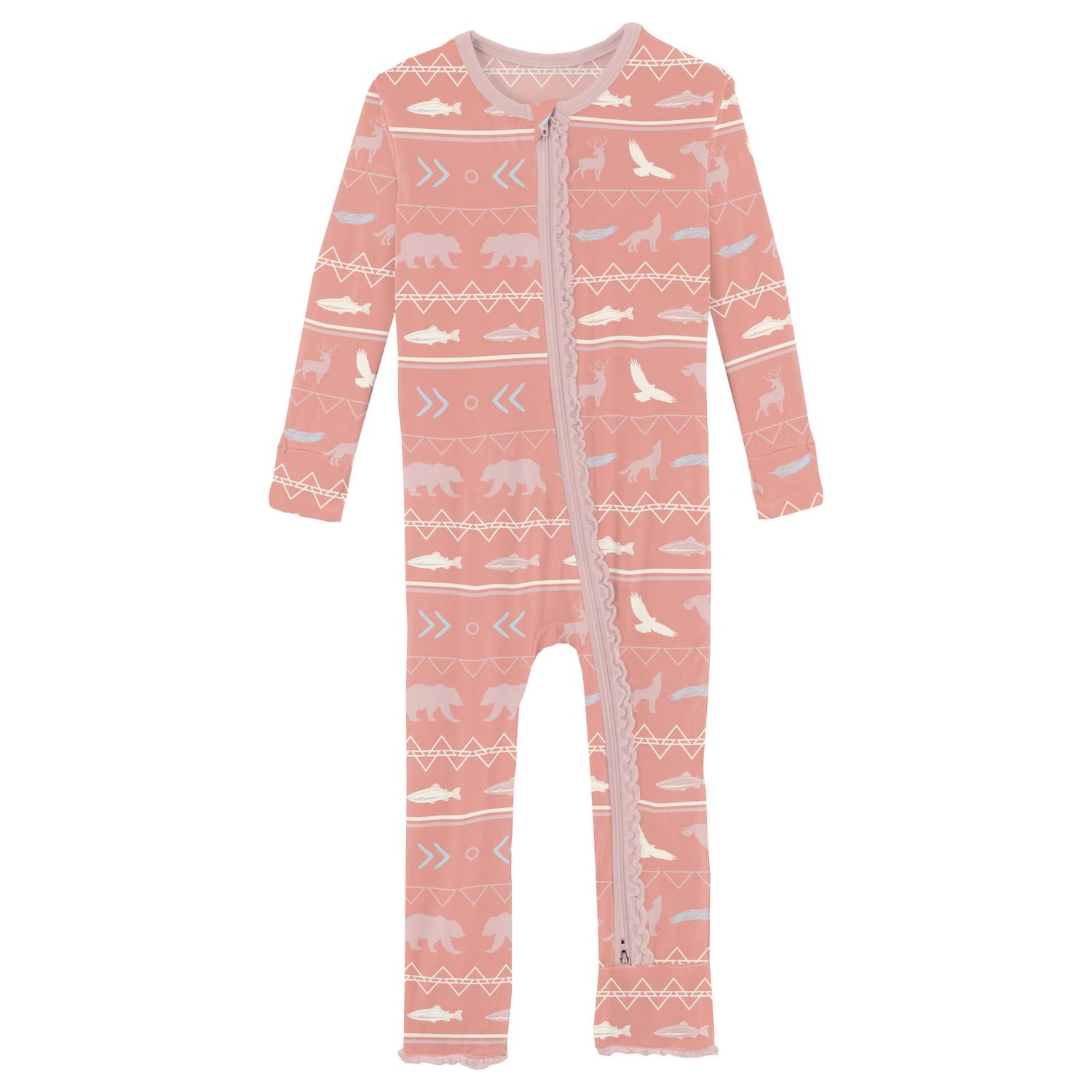 Print Muffin Ruffle Coverall with 2 Way Zipper in Blush Native Tribal Lore (292595)