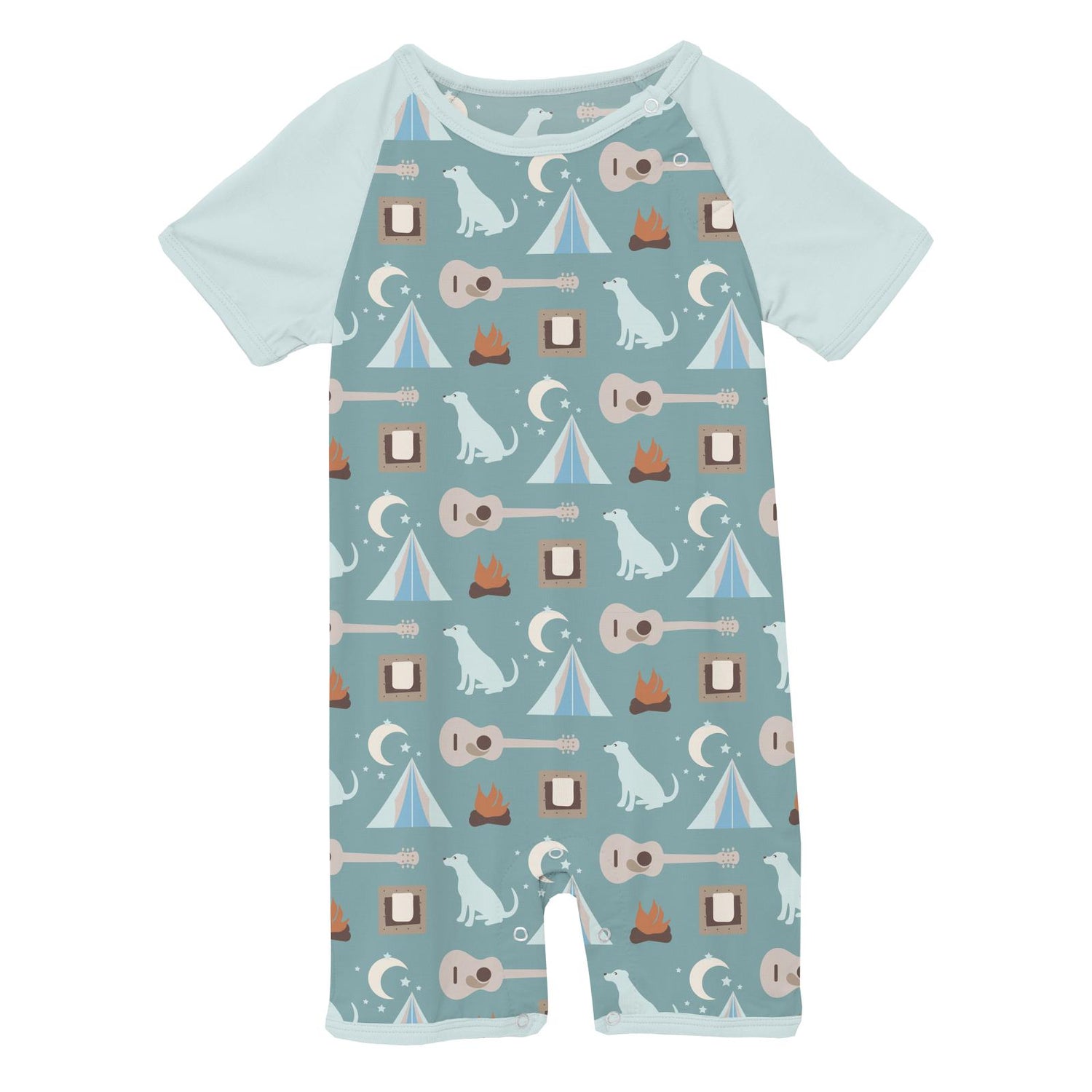 Print Short Sleeve Raglan Romper in Jade Campfire (318738)