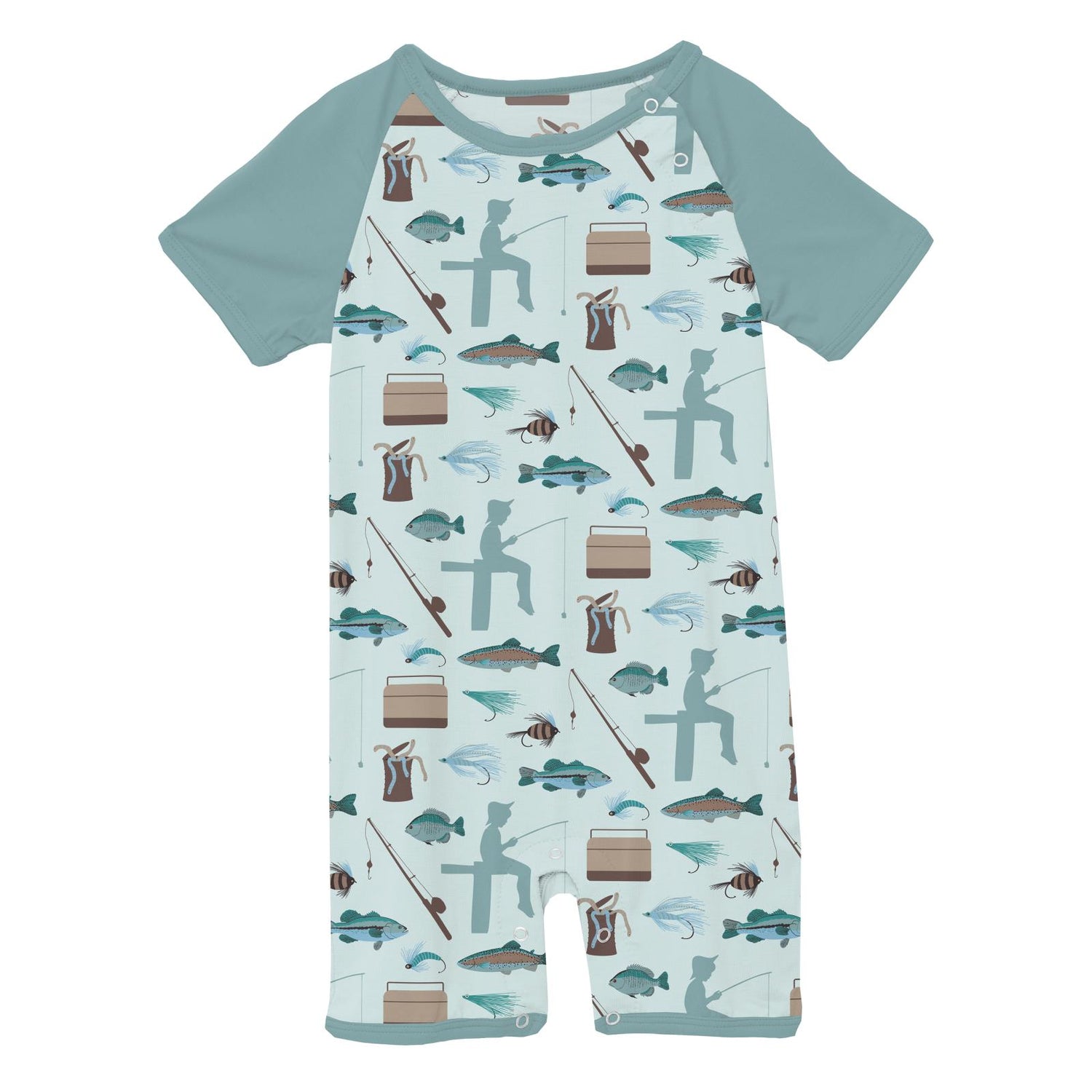 Print Short Sleeve Raglan Romper in Fresh Air Fishing (318886)