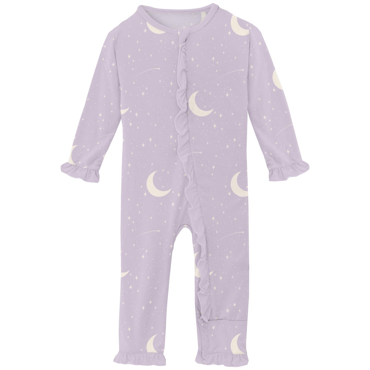 Print Layette Ruffle Coverall with 2 Way Zipper in Thistle Starry Sky & Moon (318661)