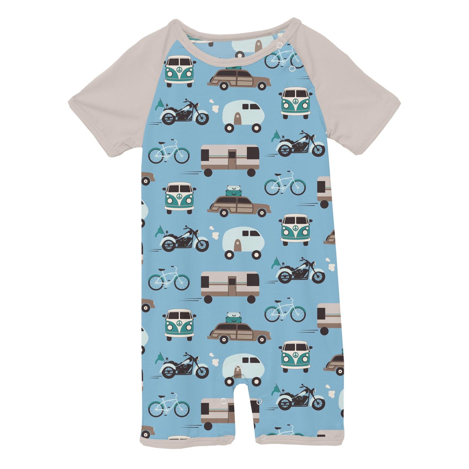 Print Short Sleeve Raglan Romper in Seaside Blue On the Way (318789)