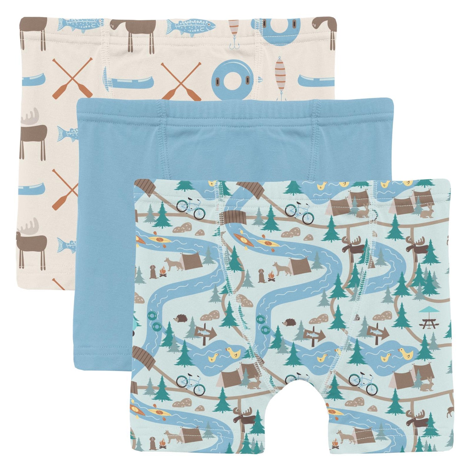 Print Boxer Brief Set of 3 in Natural Lake Life, Seaside Blue & Fresh Air Campground Map (318822)