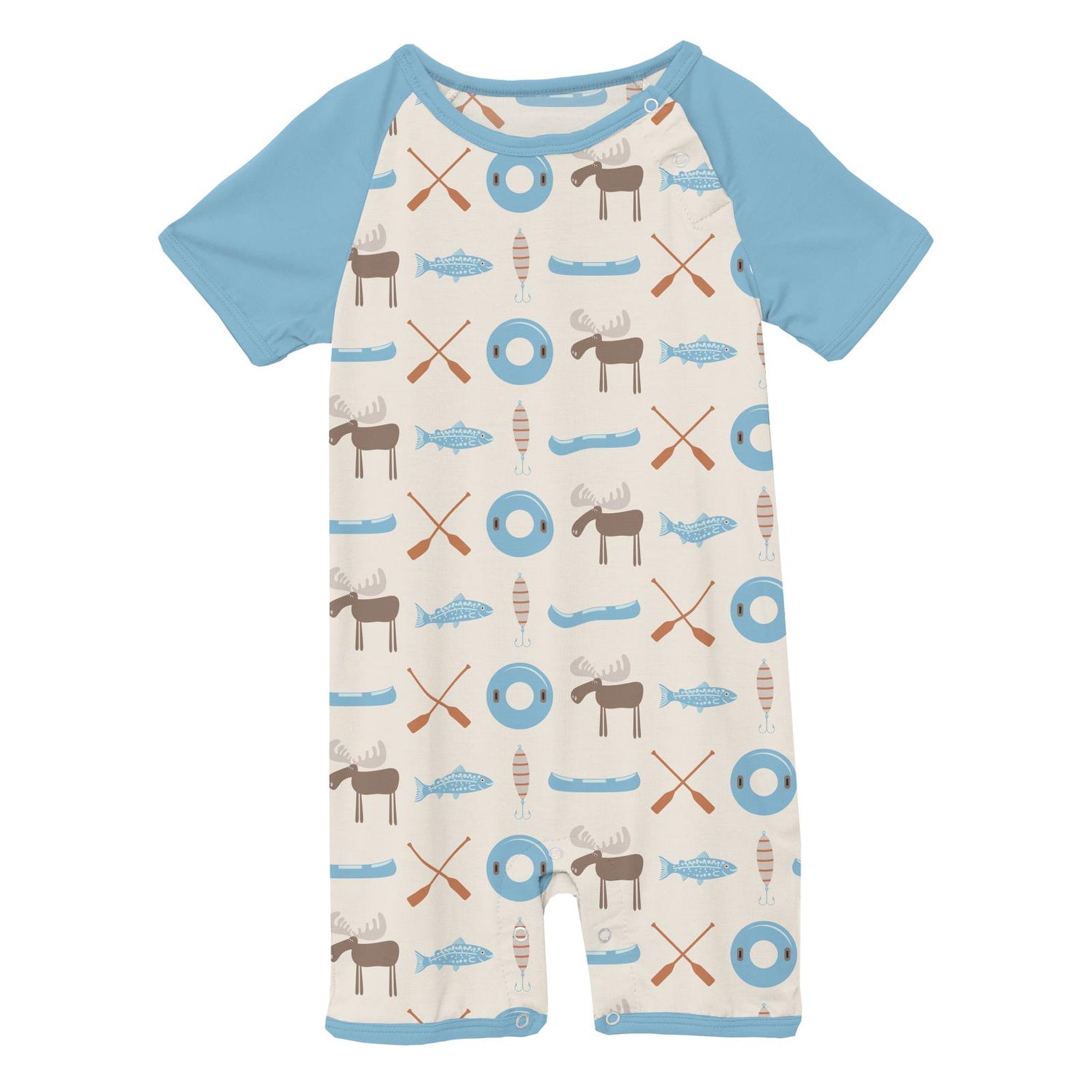 Print Short Sleeve Raglan Romper in Natural Lake Life (318864)