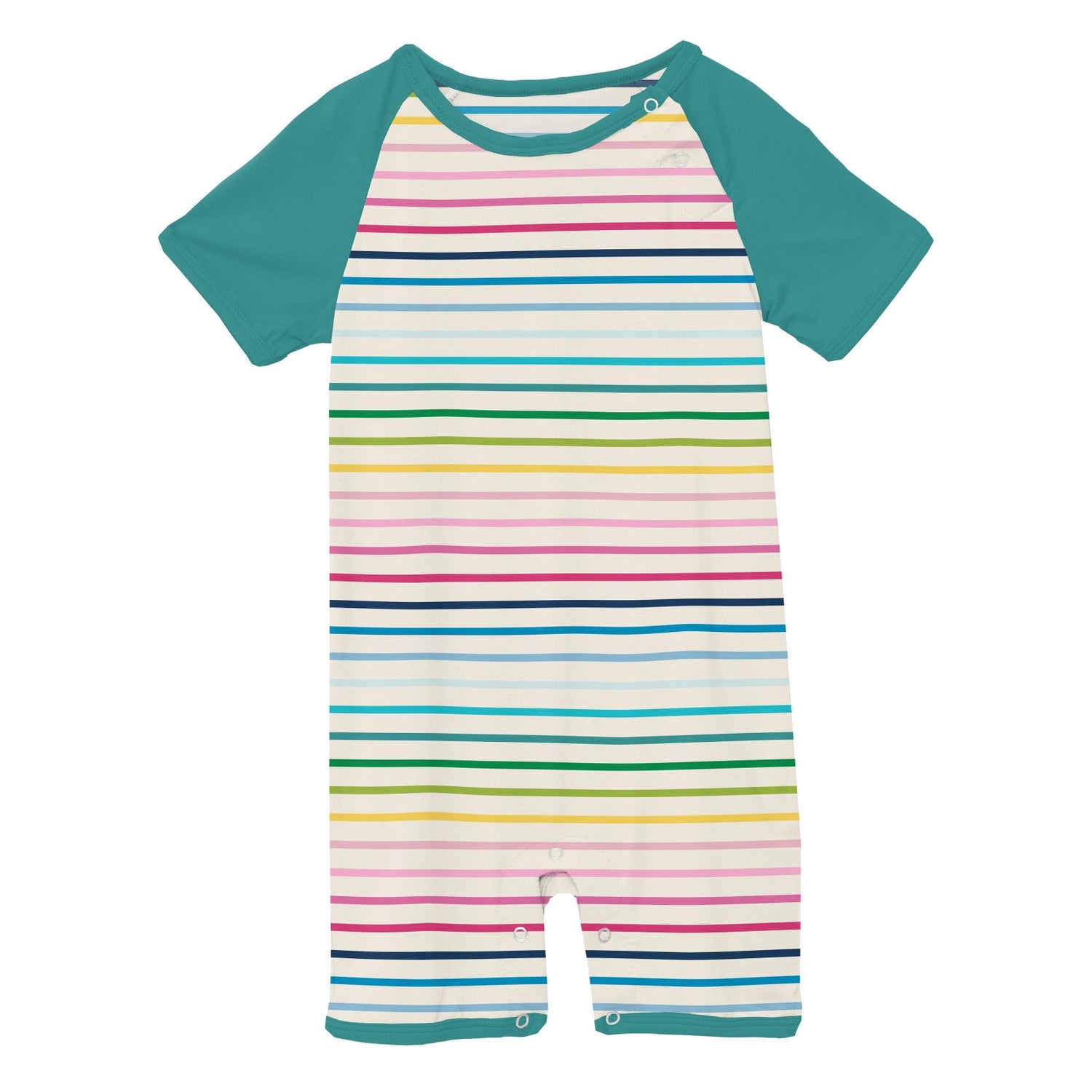 Print Short Sleeve Raglan Romper in Happy Stripe (318865)