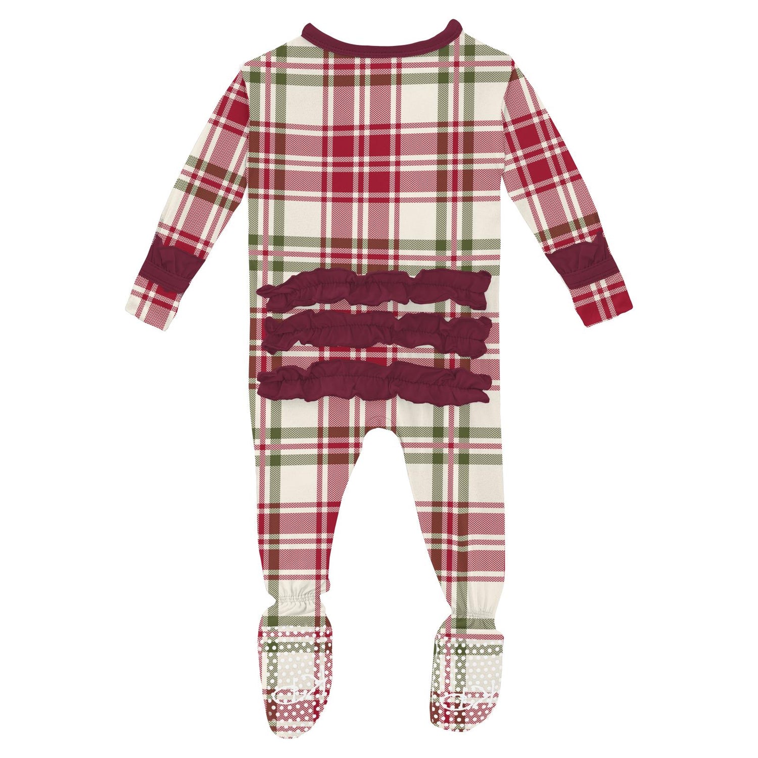 Print Layette Ruffle Footie with 2 Way Zipper in Fireside Plaid (342393)
