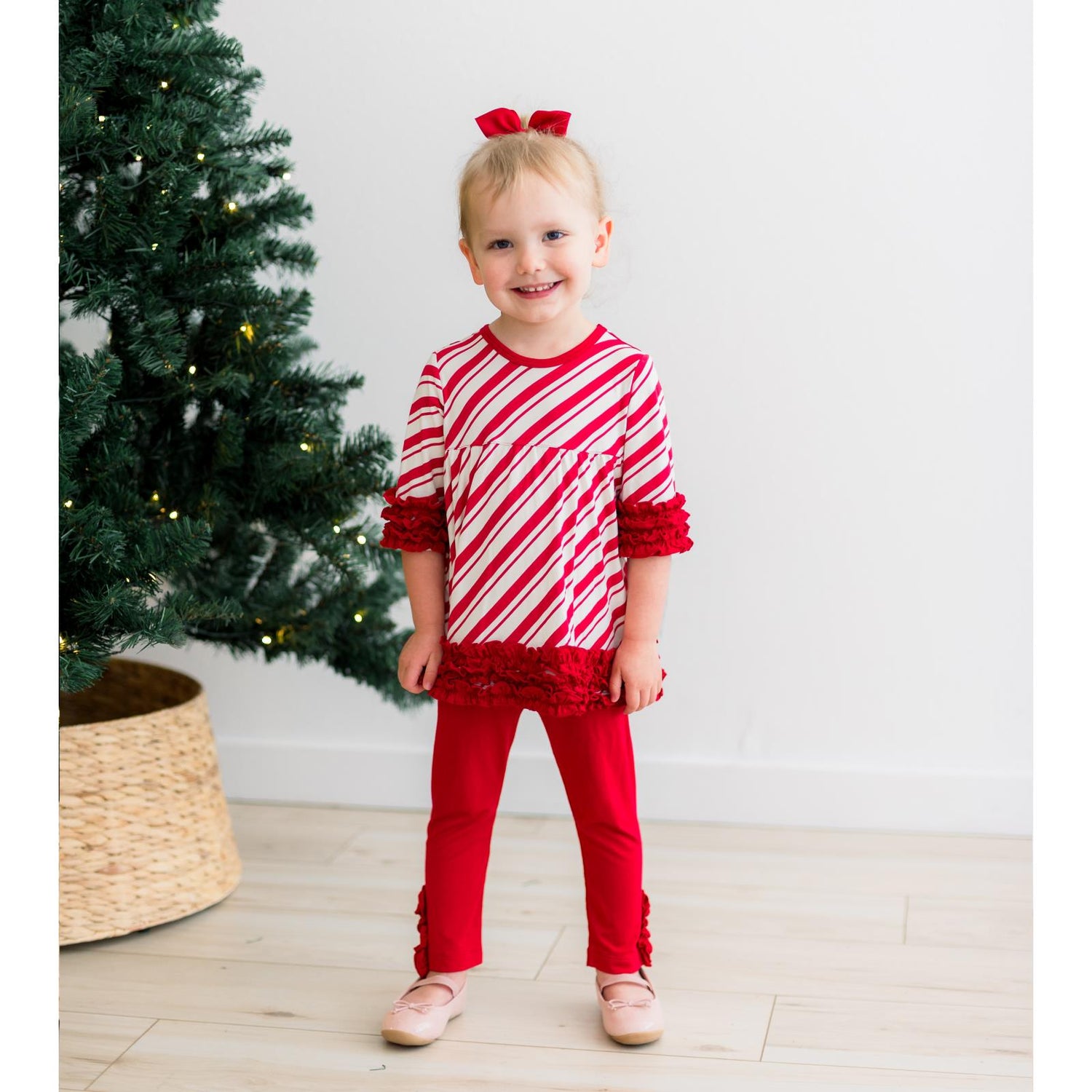 Print 3/4 Sleeve Babydoll Outfit Set in Peppermint Stripe (342446)