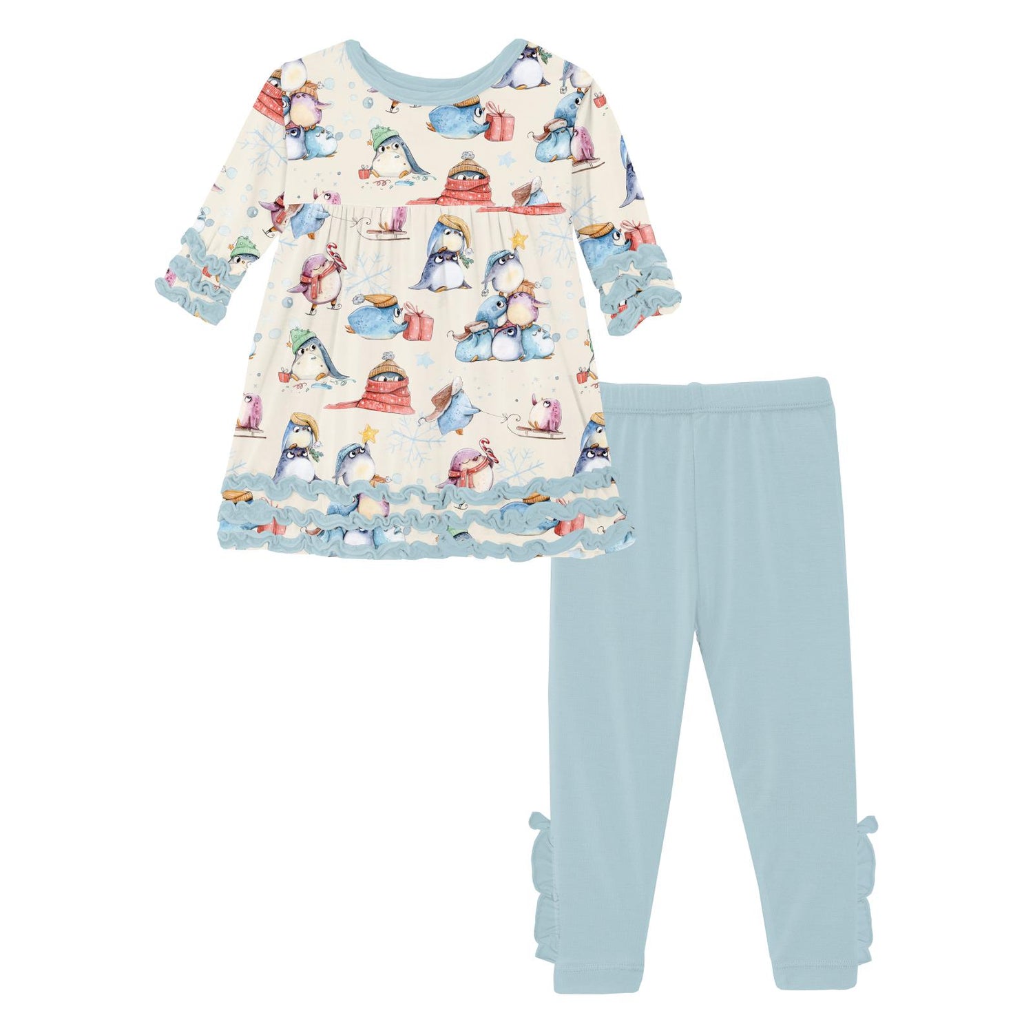 Print 3/4 Sleeve Babydoll Outfit Set in Natural Silly Penguins (342376)