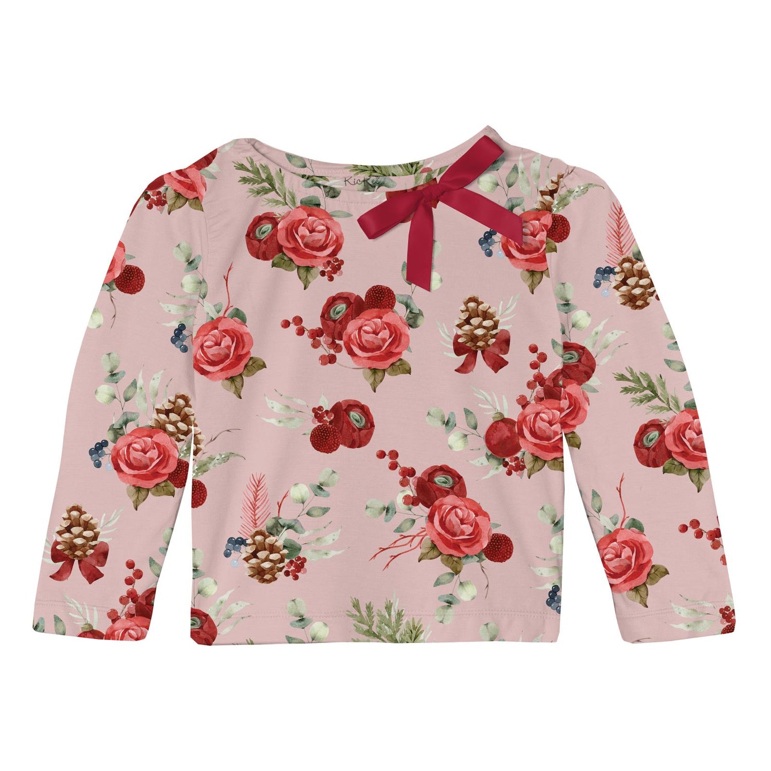 Print Long Sleeve Bow Tee in Baby Rose Holiday Floral (342372)
