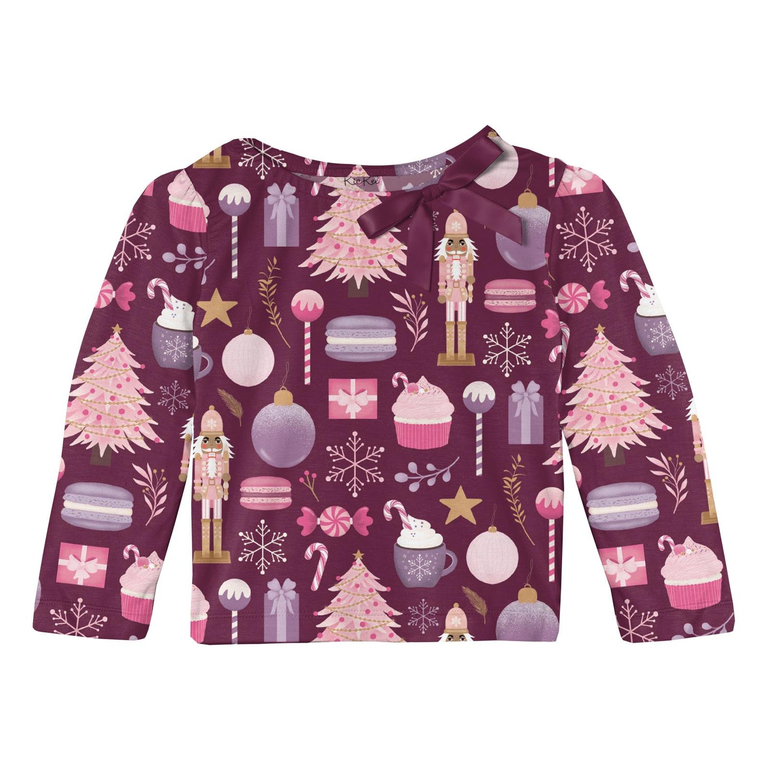 Print Long Sleeve Bow Tee in Melody Sugar Plum (342504)