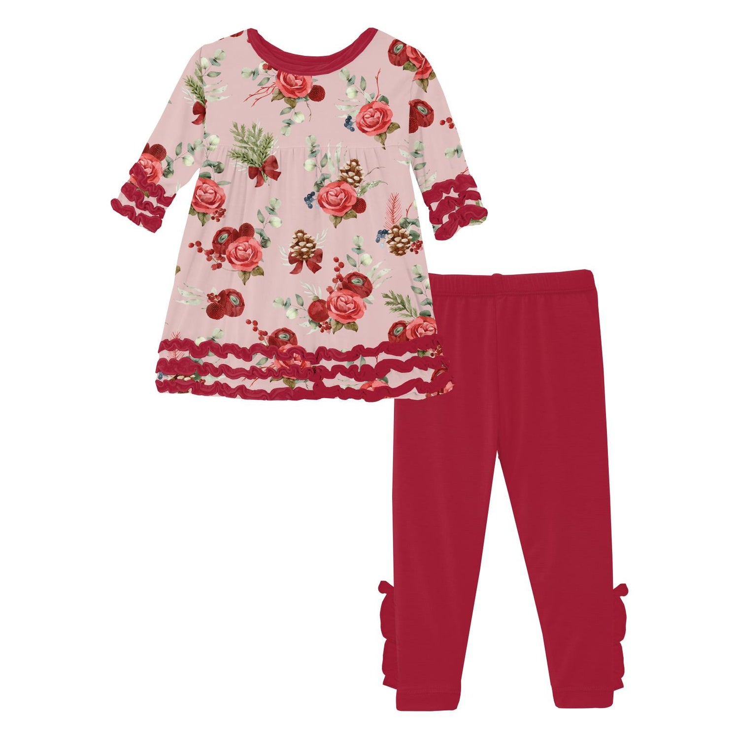 Print 3/4 Sleeve Babydoll Outfit Set in Baby Rose Holiday Floral (342500)