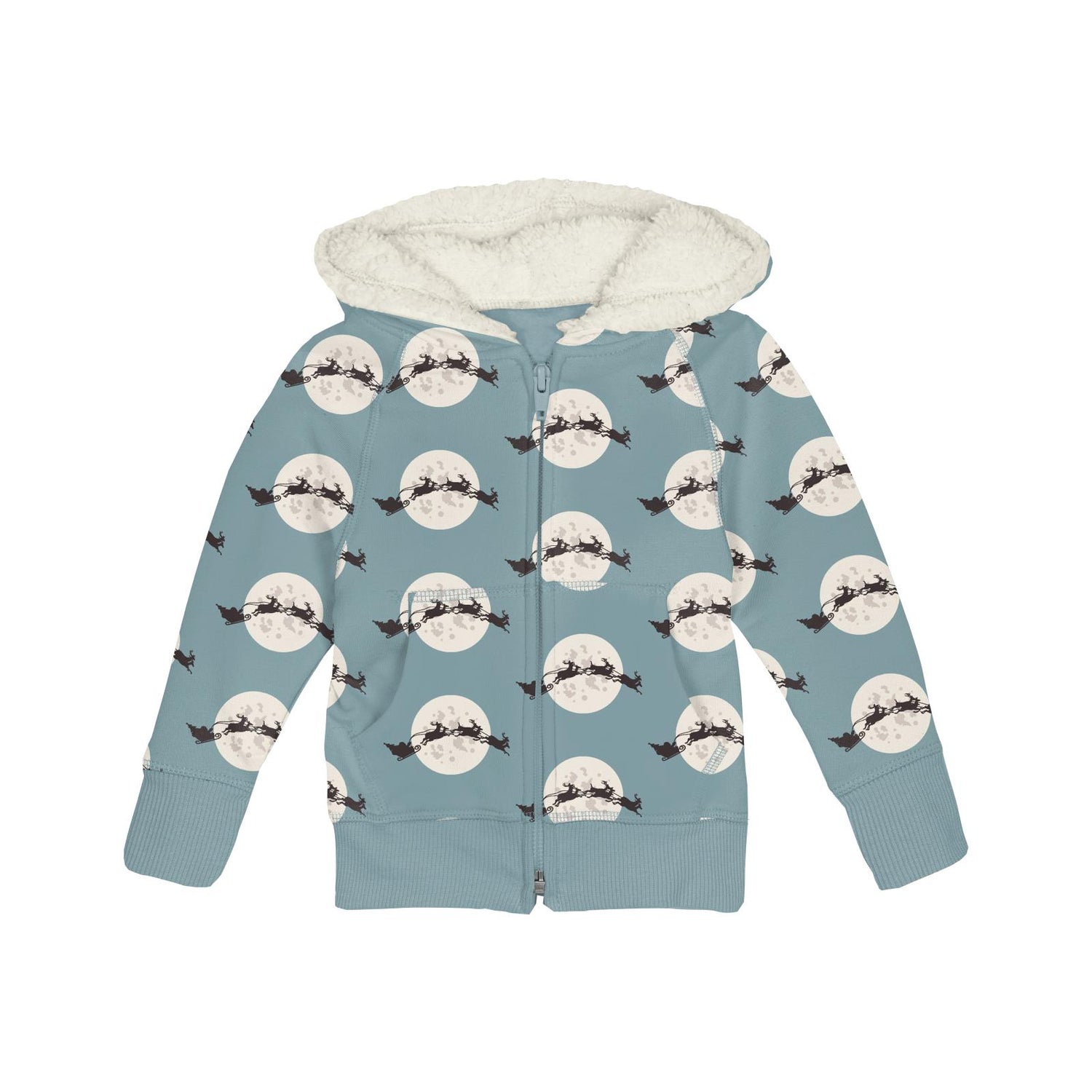 Print Fleece Zip-Front Hoodie with Sherpa-lined Hood in Stormy Sea Santa's Sleigh (342520)