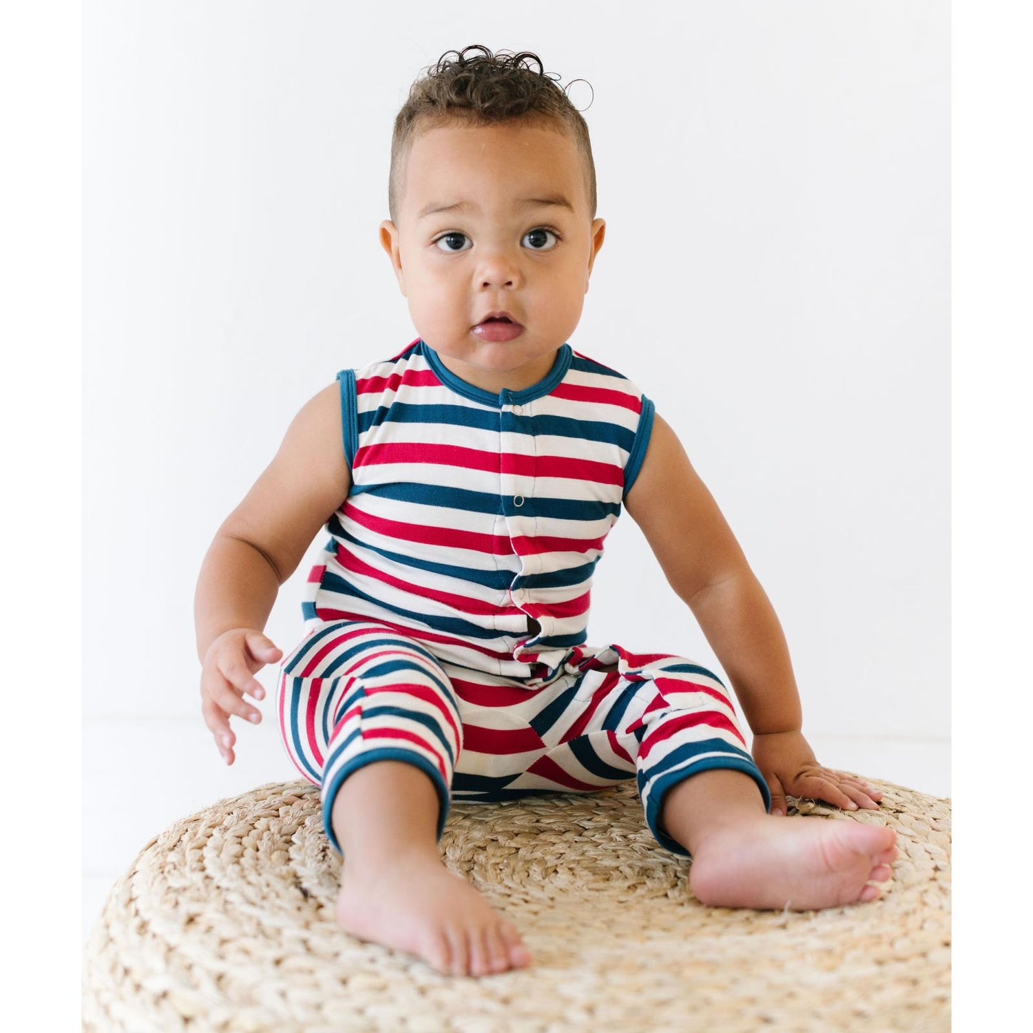Print Tank Romper in USA Stripe