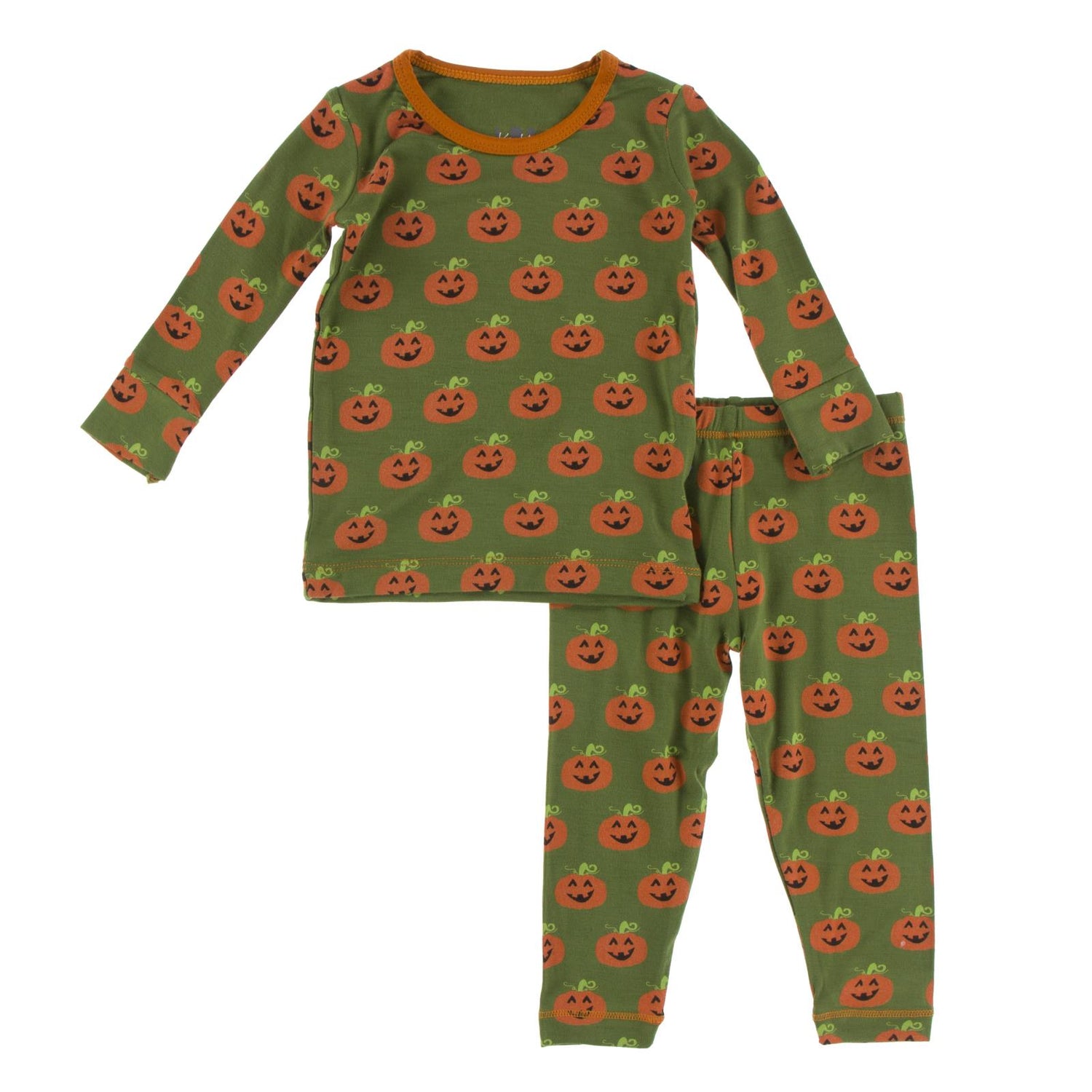 Print Long Sleeve Pajama Set in Moss Jack O'Lantern (223209)