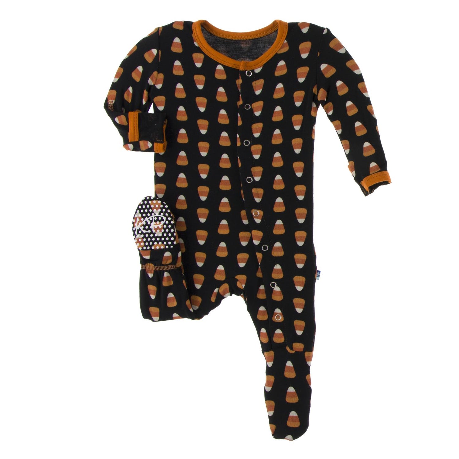 Print Footie with Snaps in Midnight Candy Corn (223245)