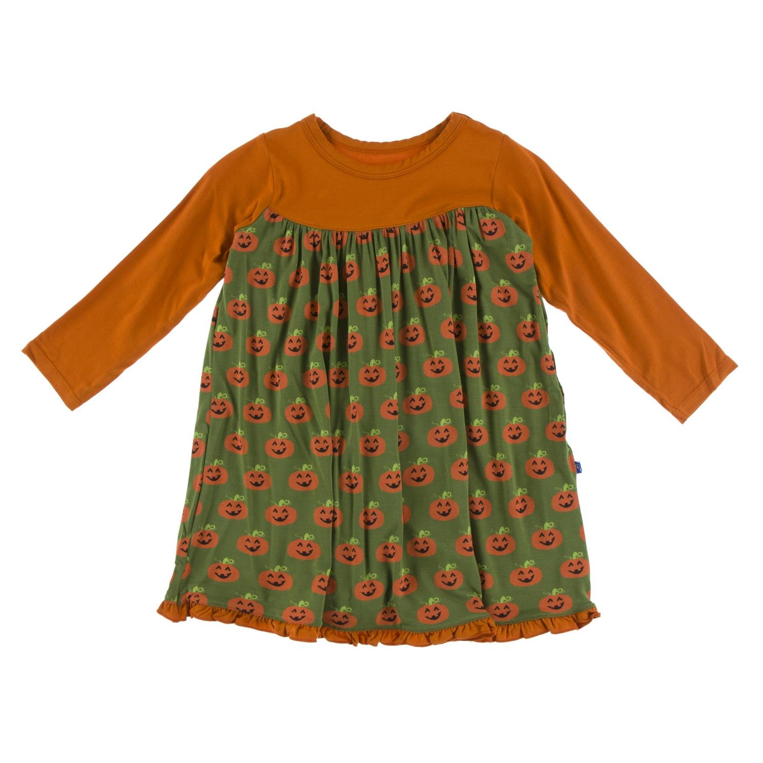 Print Long Sleeve Swing Dress in Moss Jack O'Lantern (223248)