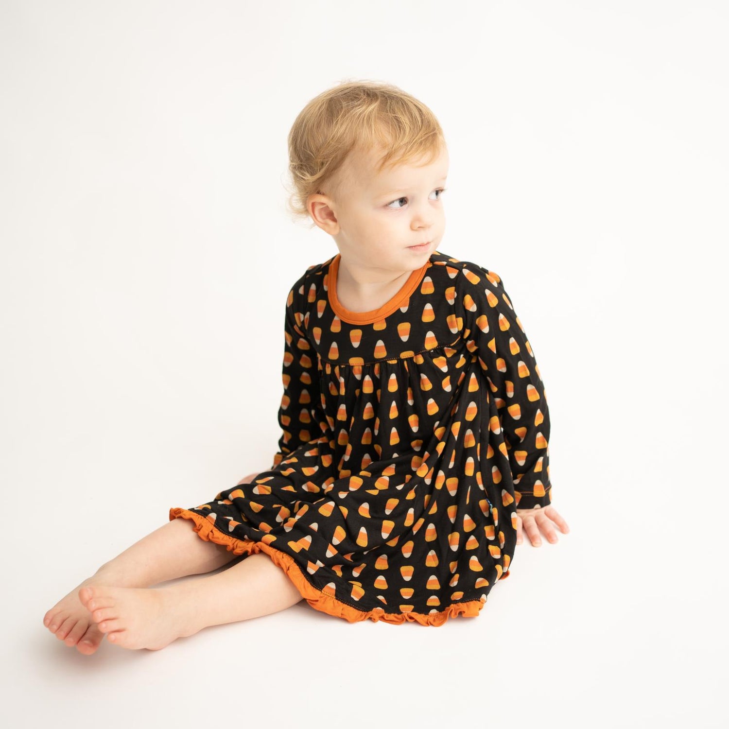 Print Long Sleeve Swing Dress in Midnight Candy Corn (223279)