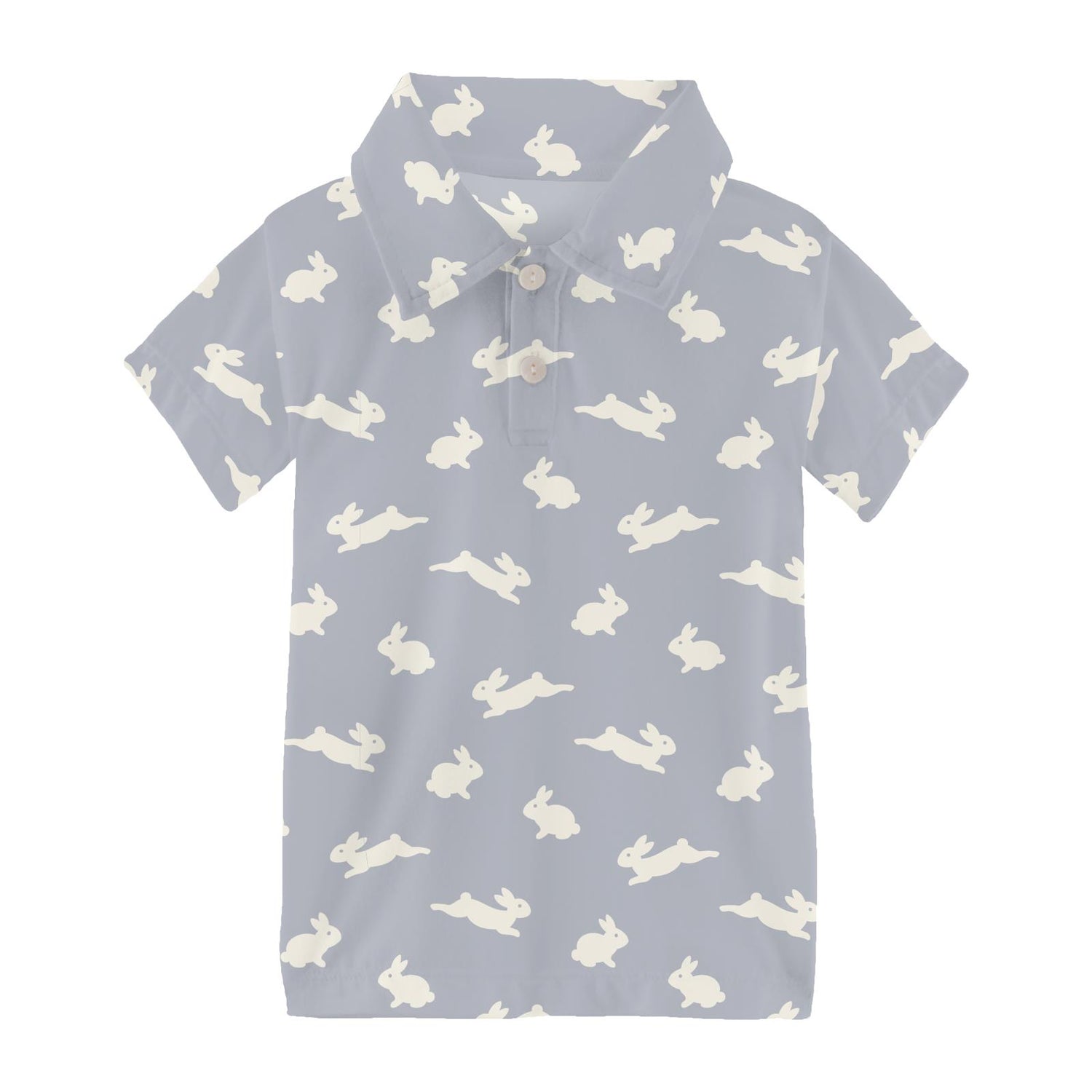 Print Short Sleeve Polo in Pearl Blue Bunny