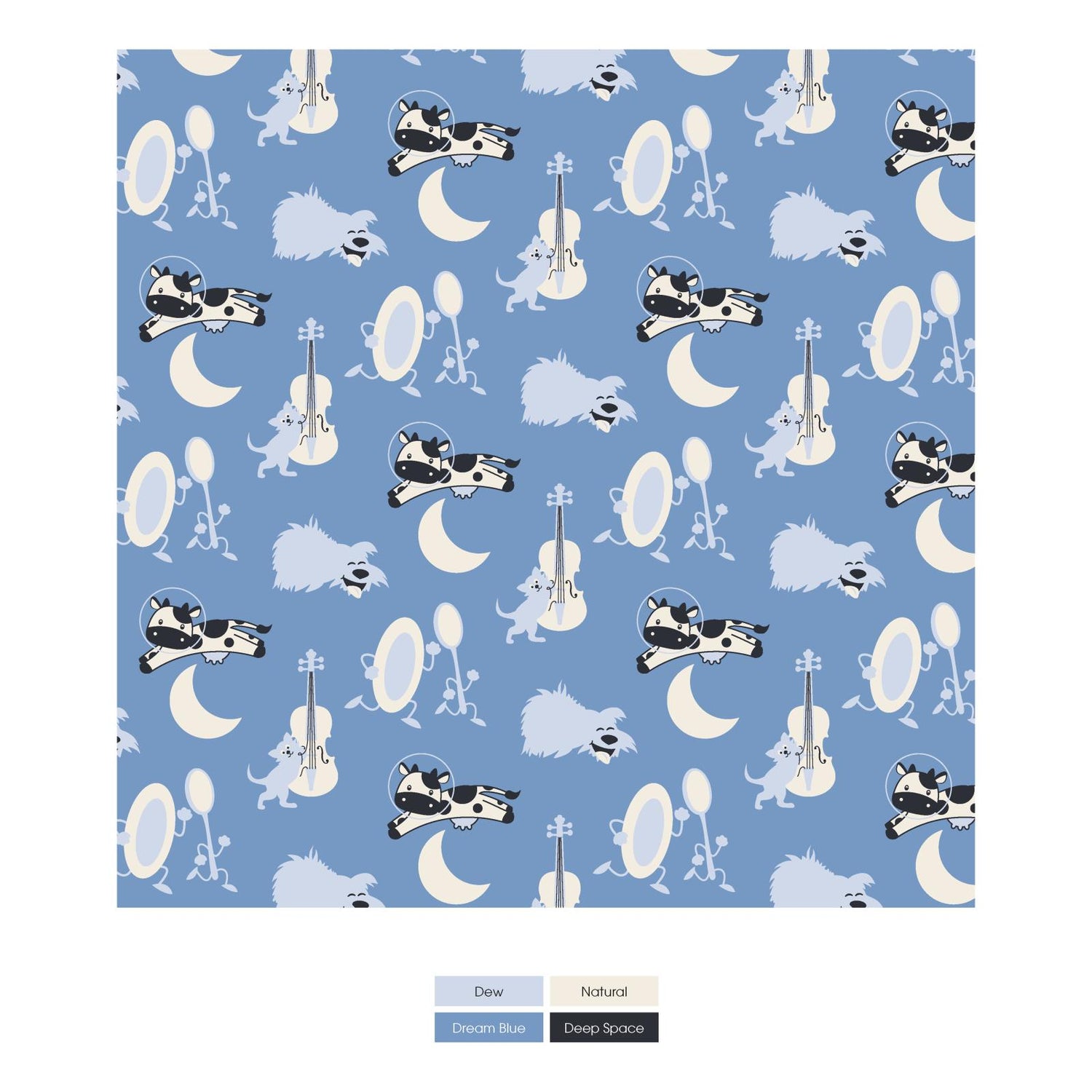 Print Short Sleeve Hoodie Tank Outfit Set in Dream Blue Hey Diddle Diddle (284257)