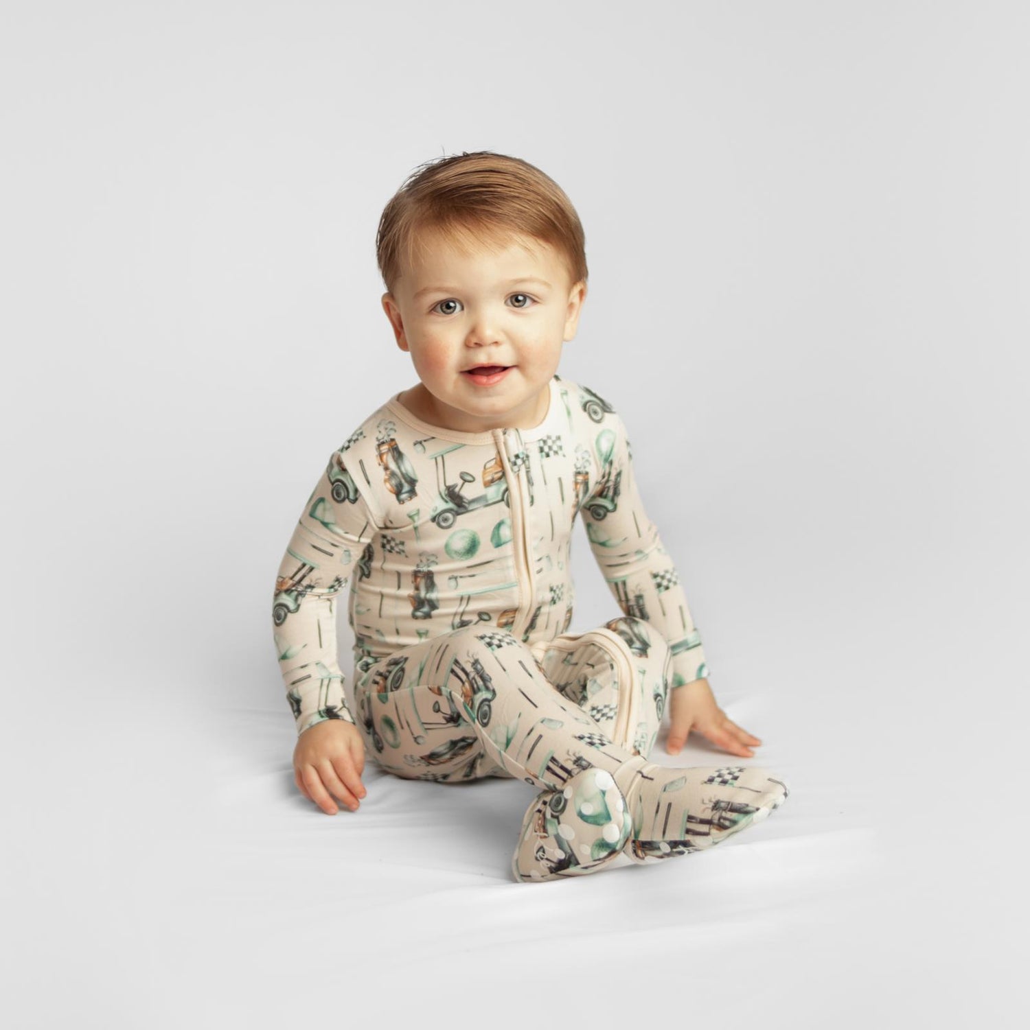 Print Footie with 2 Way Zipper in Latte Golf (328657)