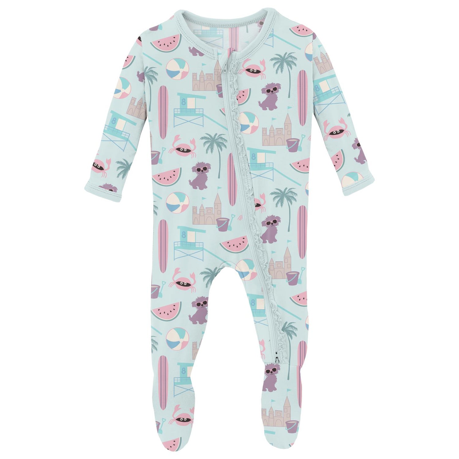 Print Muffin Ruffle Footie with 2 Way Zipper in Fresh Air Beach Day (328999)
