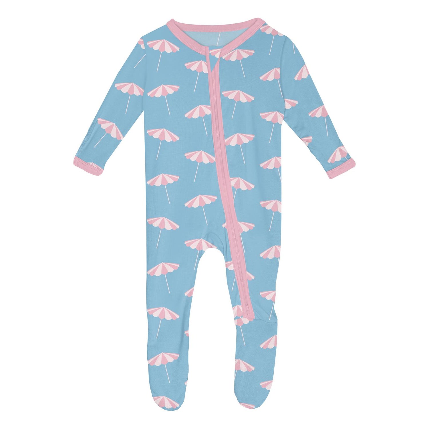 Print Footie with 2 Way Zipper in Seaside Blue Beach Umbrellas (329160)