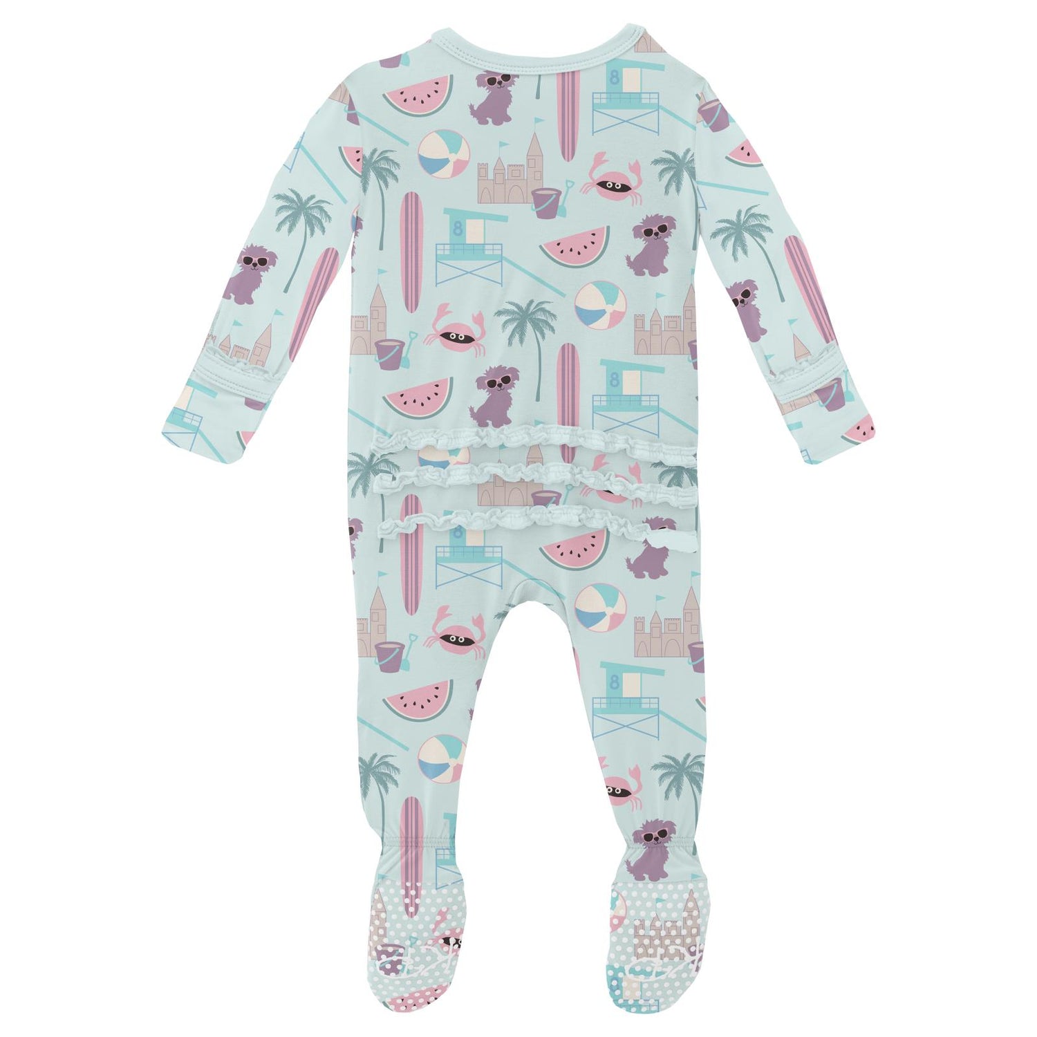 Print Muffin Ruffle Footie with 2 Way Zipper in Fresh Air Beach Day (329316)
