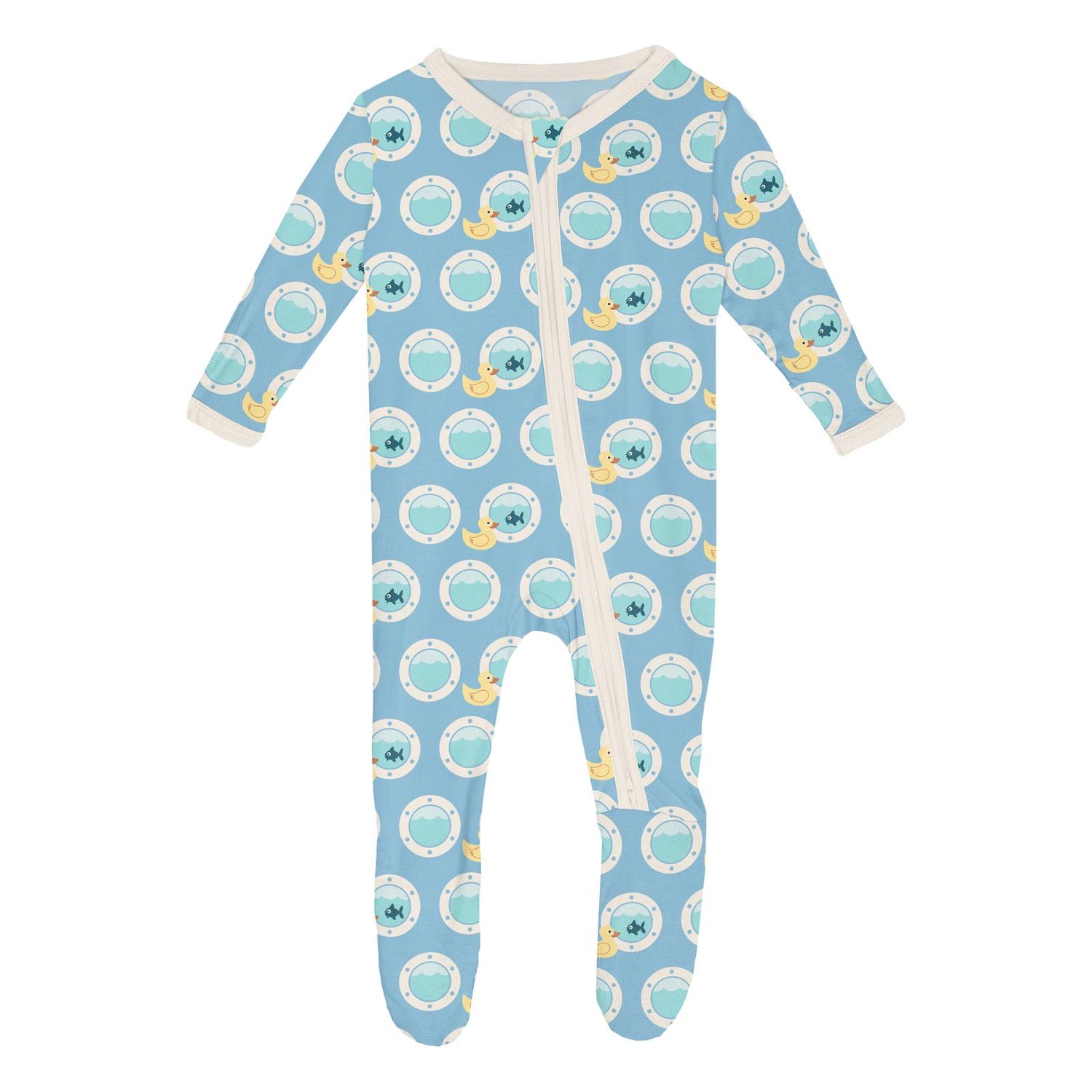 Print Footie with 2 Way Zipper in Seaside Blue Porthole Rubber Ducky (329468)
