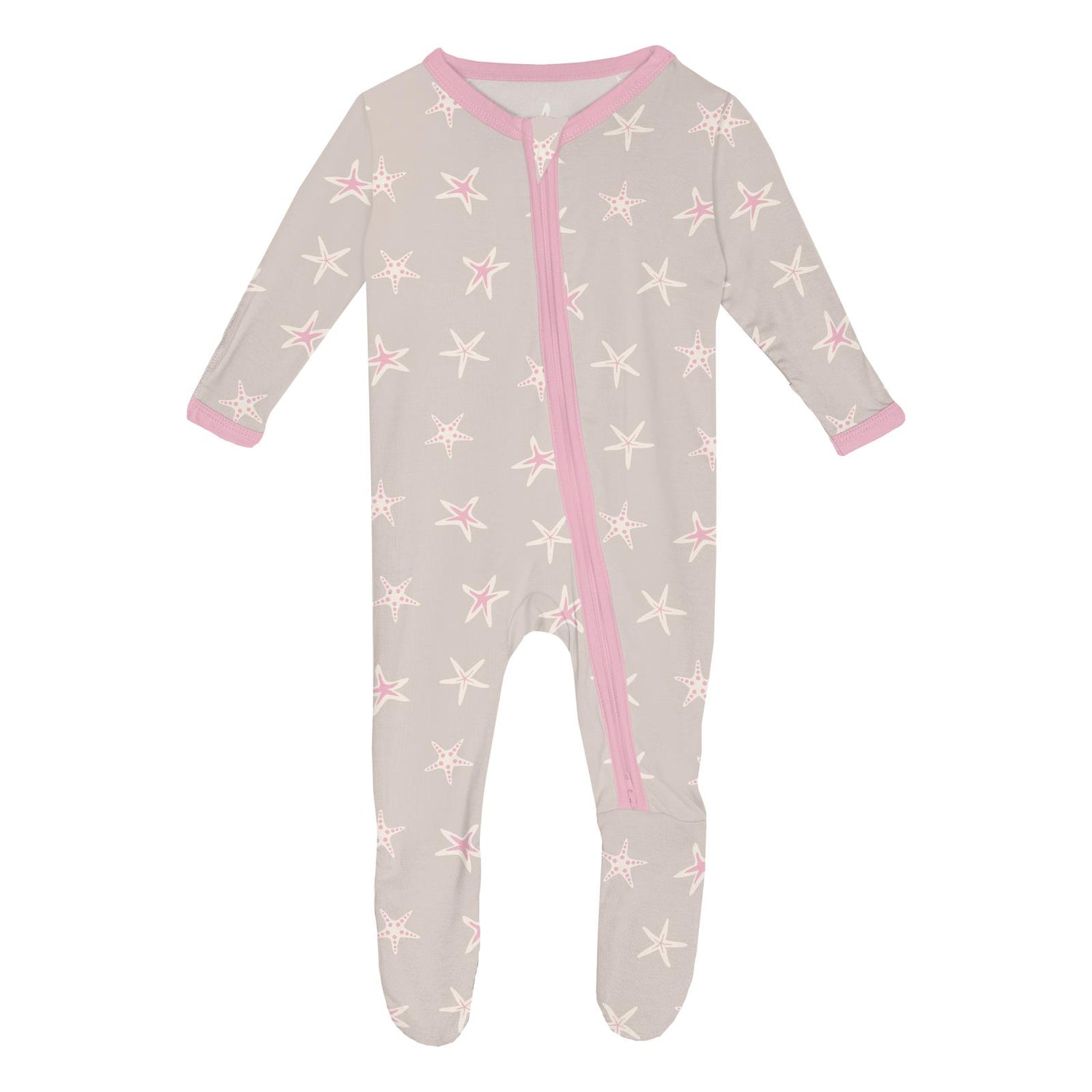 Print Footie with 2 Way Zipper in Latte Starfish (329599)