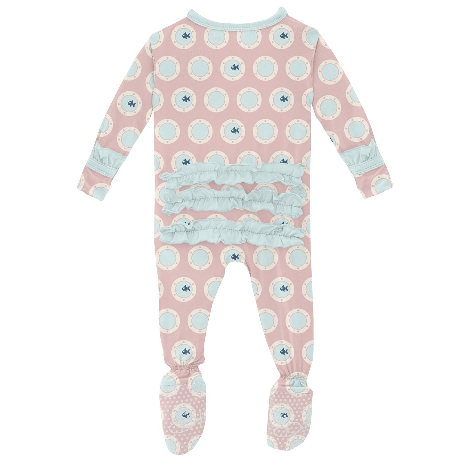 Print Layette Ruffle Footie with Zipper in Baby Rose Porthole (210245)