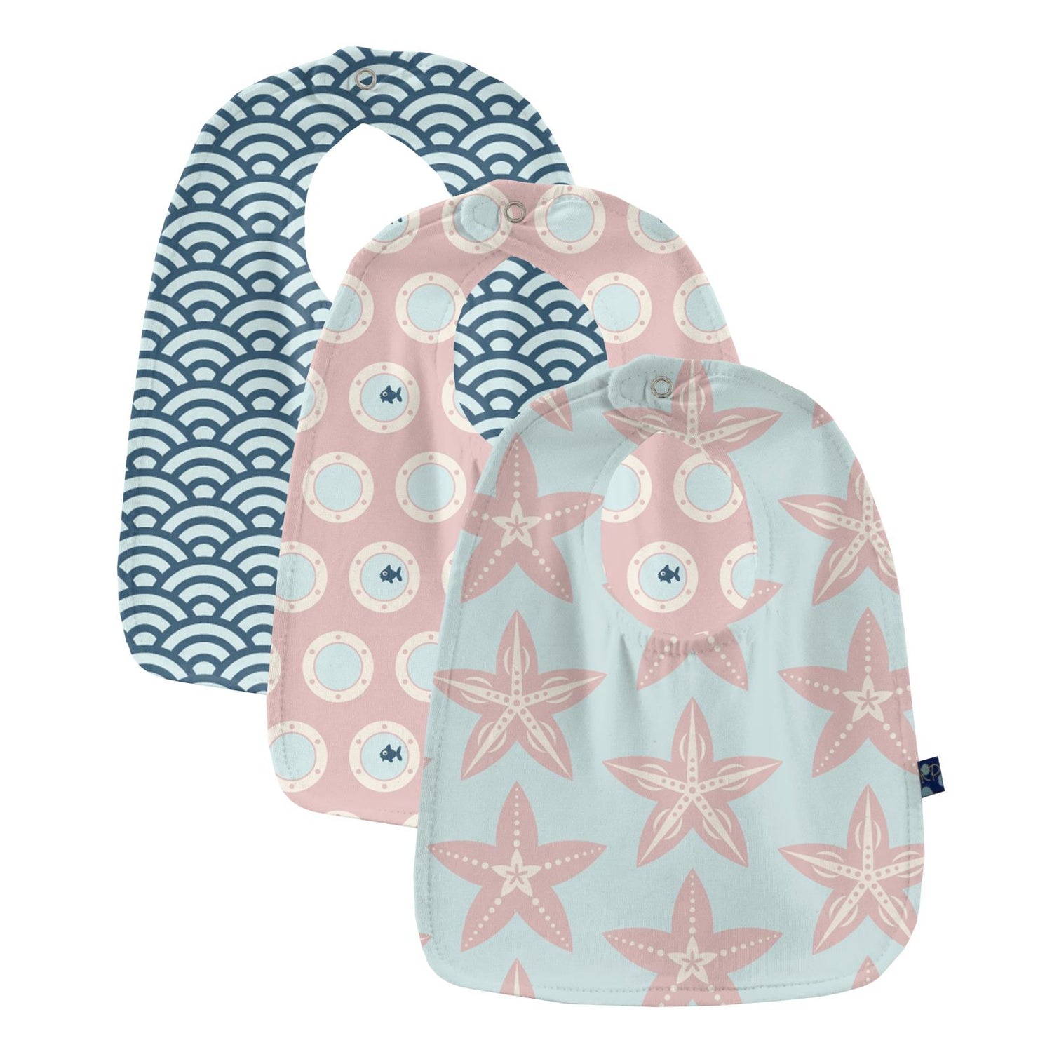Print Bib Set in Fresh Air Fancy Starfish, Baby Rose Porthole and Fresh Air Waves (210254)