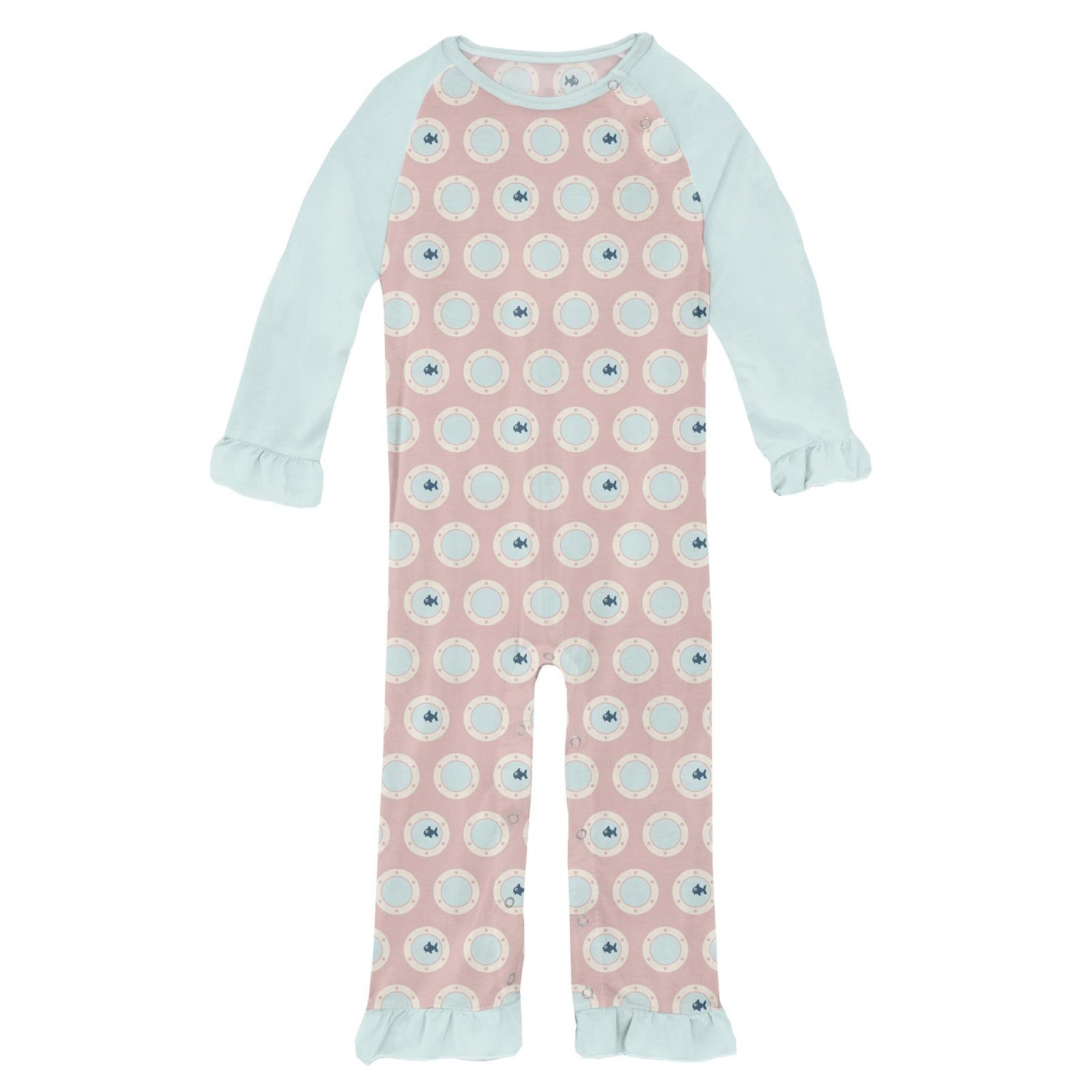 Print Ruffle Raglan Romper in Baby Rose Porthole (210265)