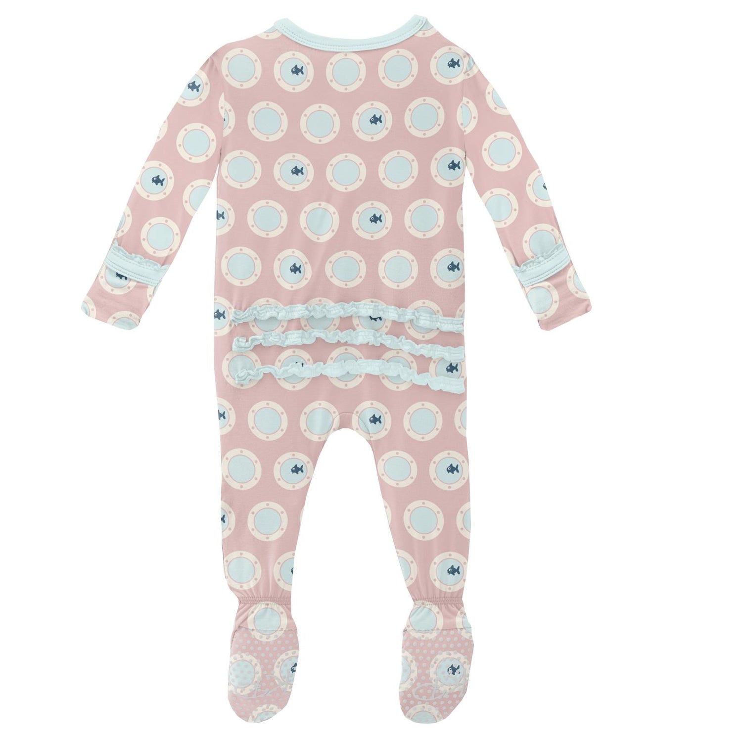 Print Muffin Ruffle Footie with Snaps in Baby Rose Porthole (210292)