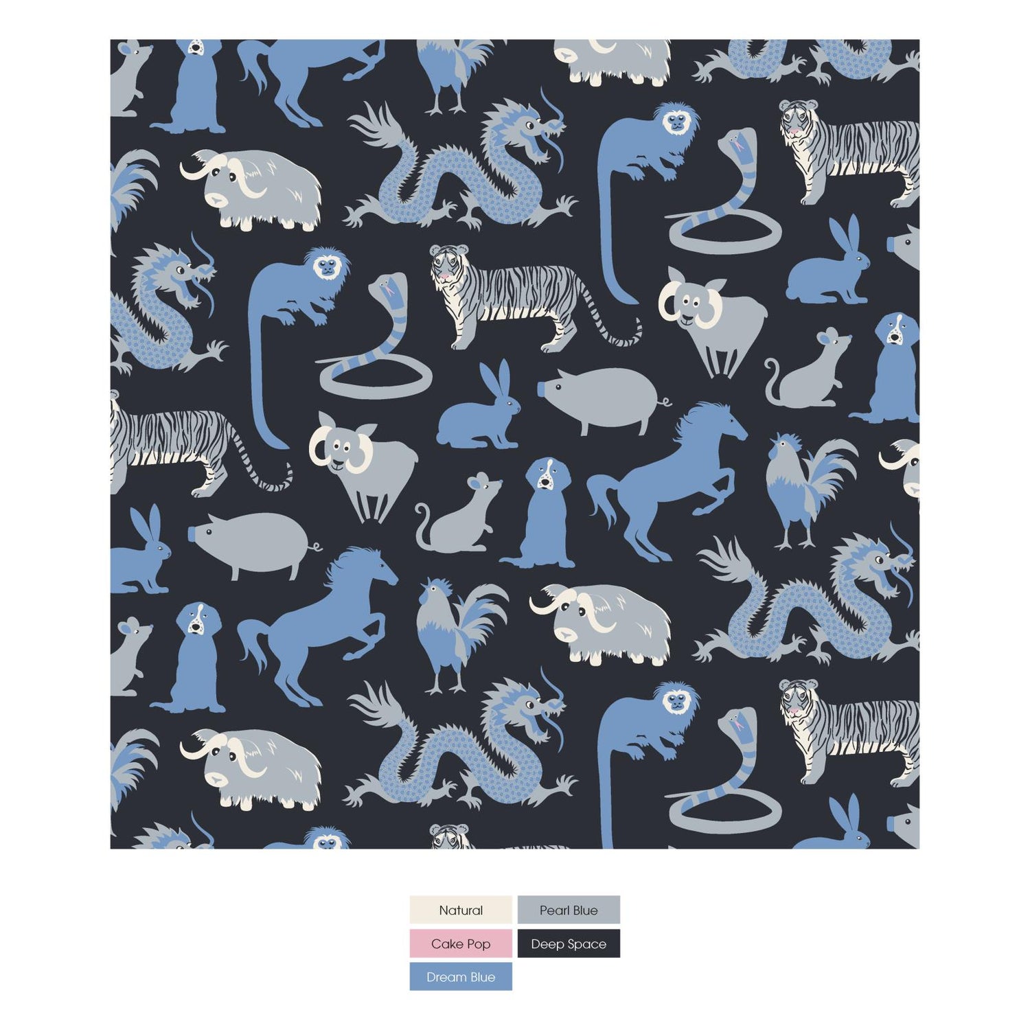 Print Short Sleeve Henley Pajama Set in Deep Space Chinese Zodiac