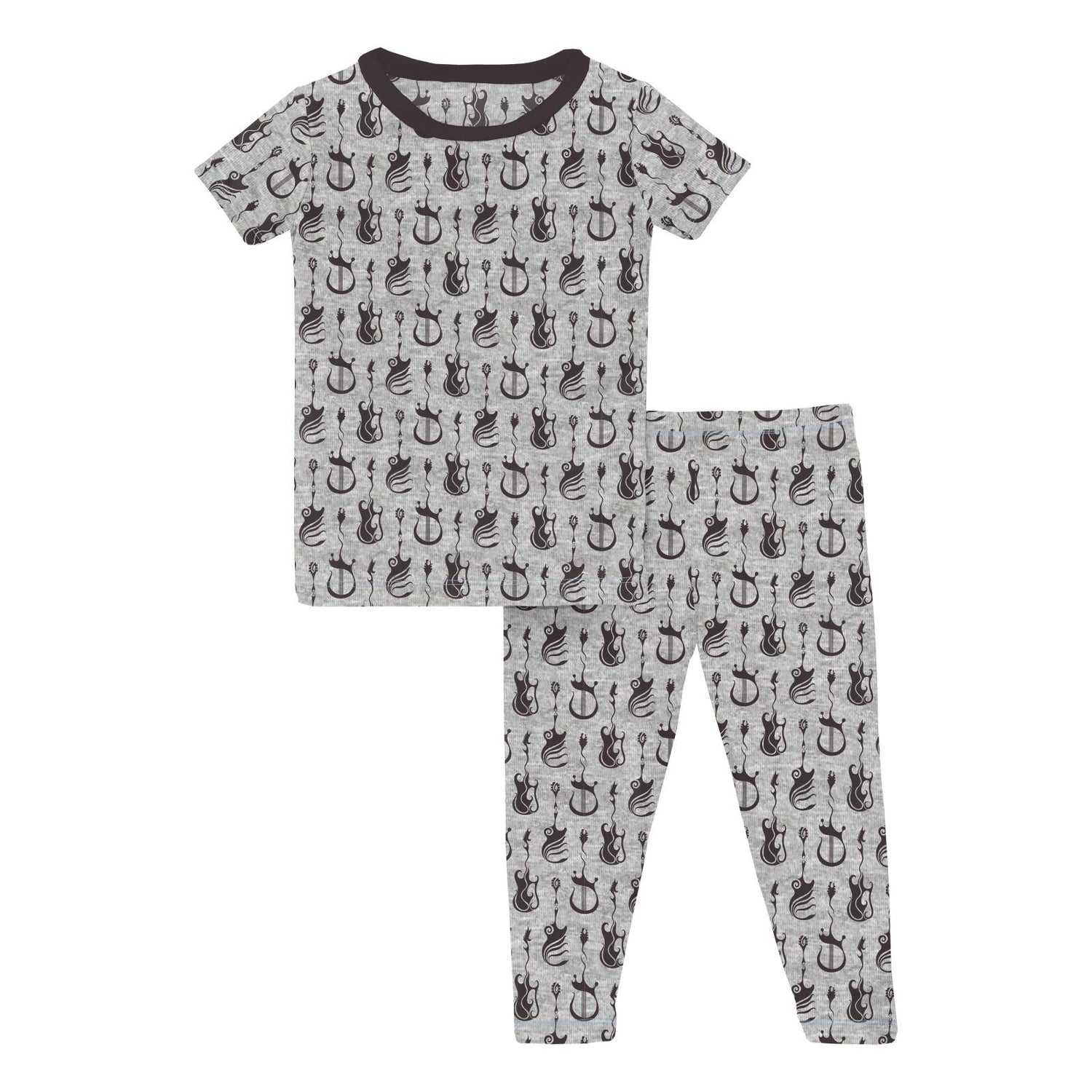 Print Short Sleeve Pajama Set in Heathered Gray Rock and Roll (309328)
