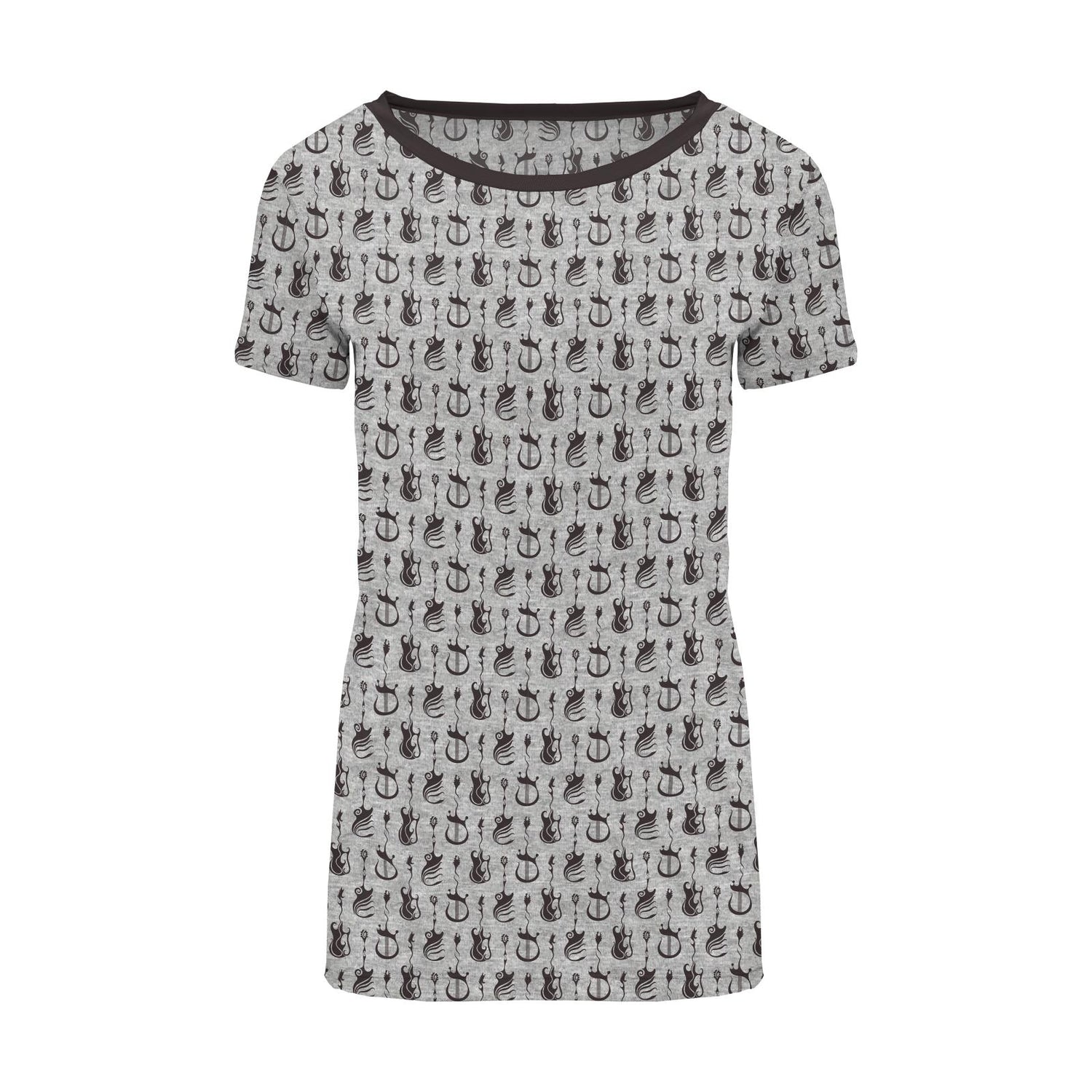 Women's Print Short Sleeve Relaxed Tee in Heathered Gray Rock and Roll