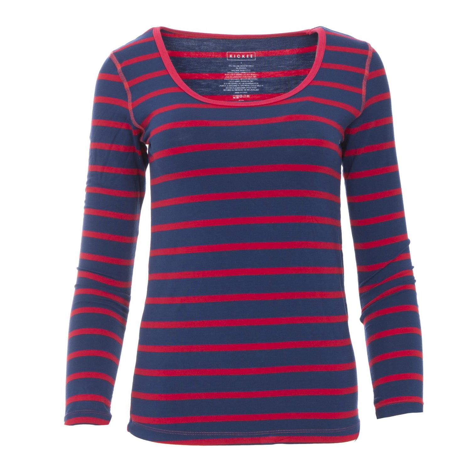 Print Long Sleeve Scoop Neck Tee in Everyday Heroes Navy Stripe