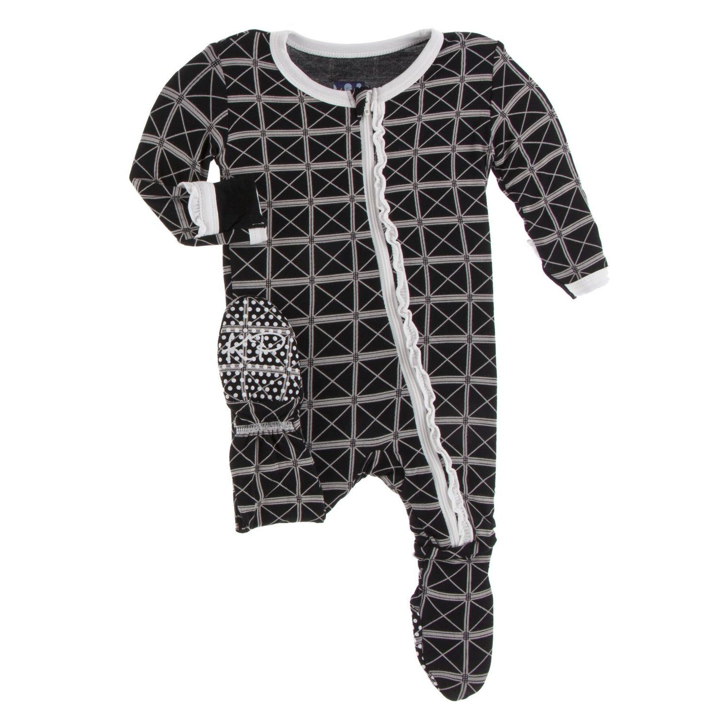 Print Muffin Ruffle Footie with Zipper in Midnight Infrastructure