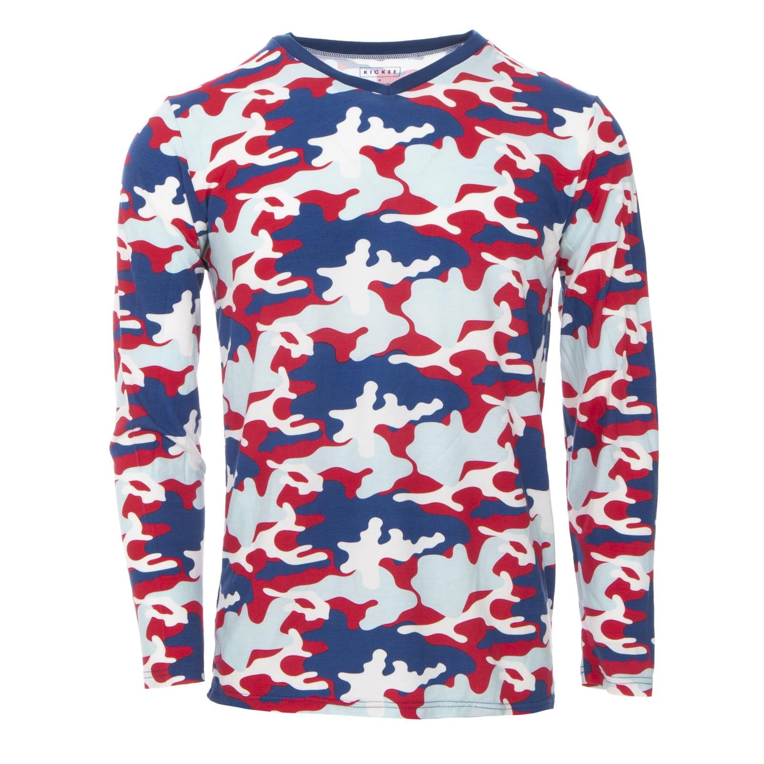 Men's Print Long Sleeve V-Neck Tee in Flag Red Military