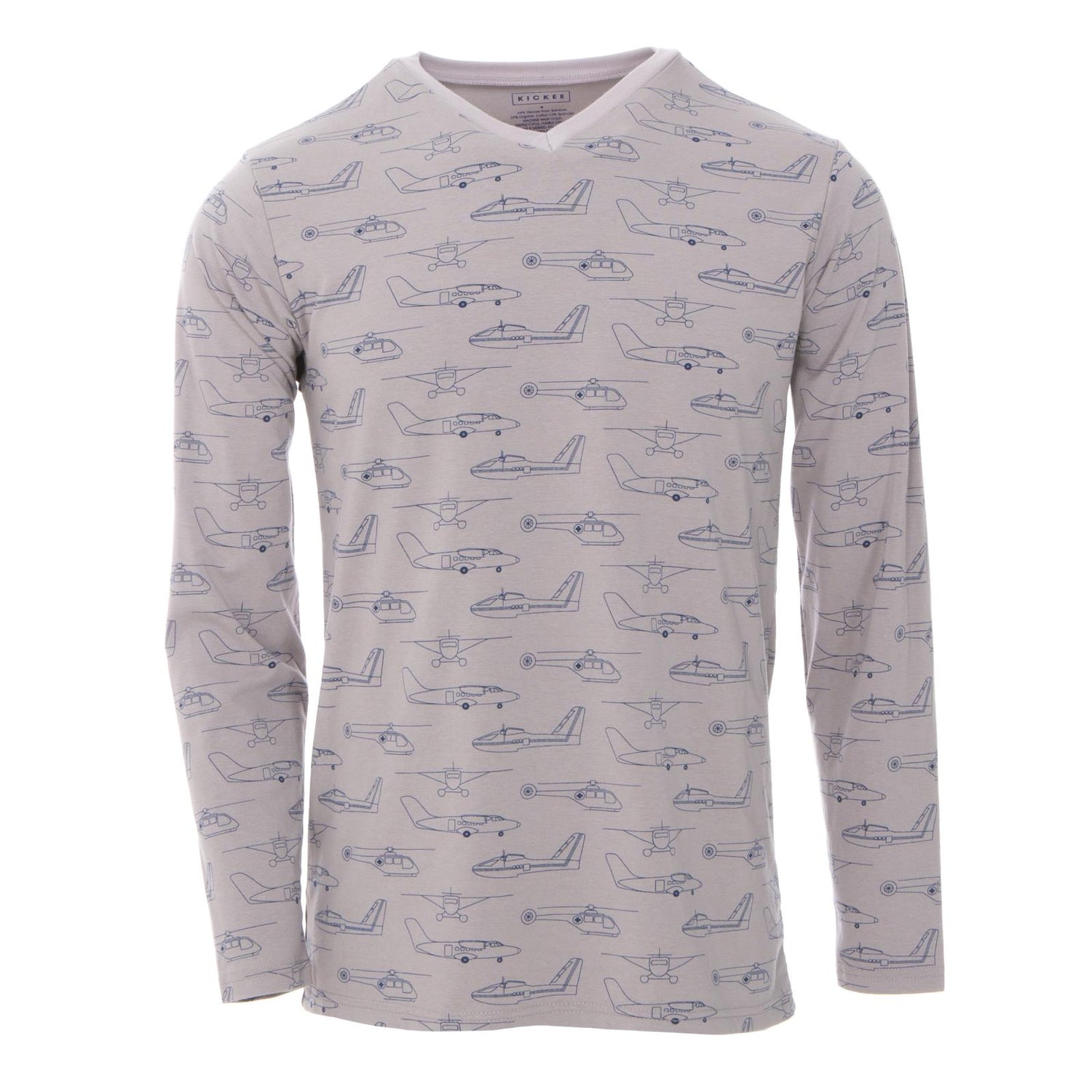 Men's Print Long Sleeve Luxe Jersey V-Neck Tee in Feather Heroes in the Air
