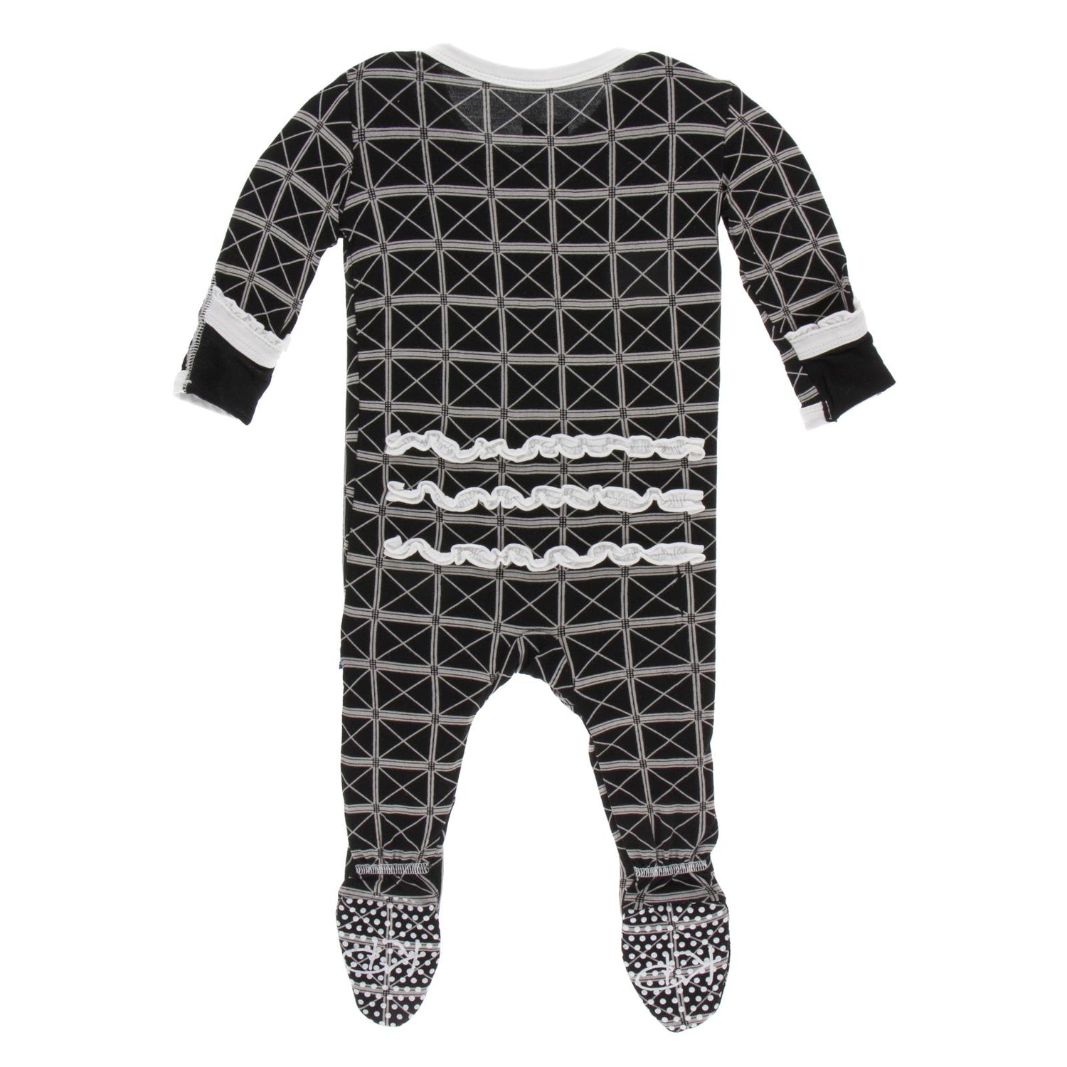 Print Muffin Ruffle Footie with Zipper in Midnight Infrastructure