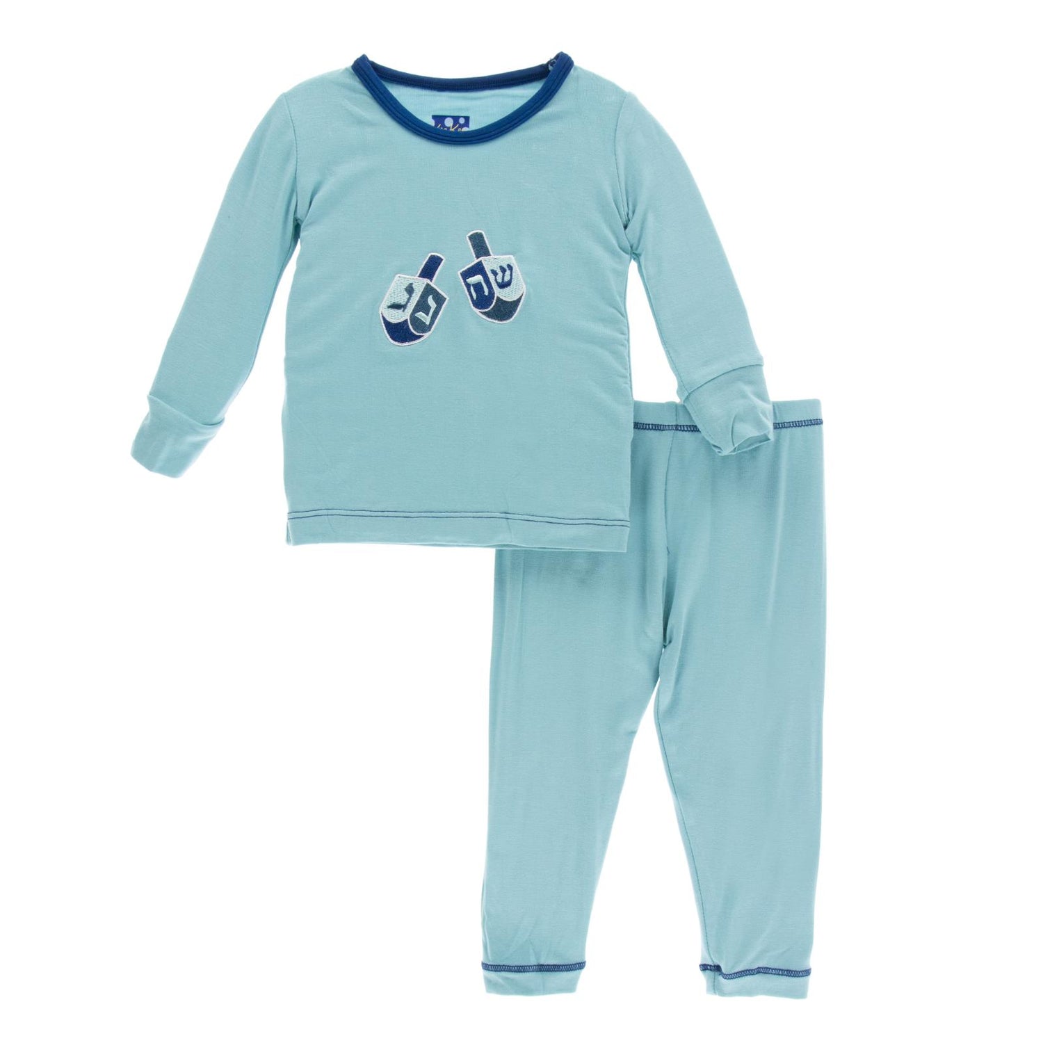 Holiday Long Sleeve Applique Pajama Set in Glacier Dreidel (291251)