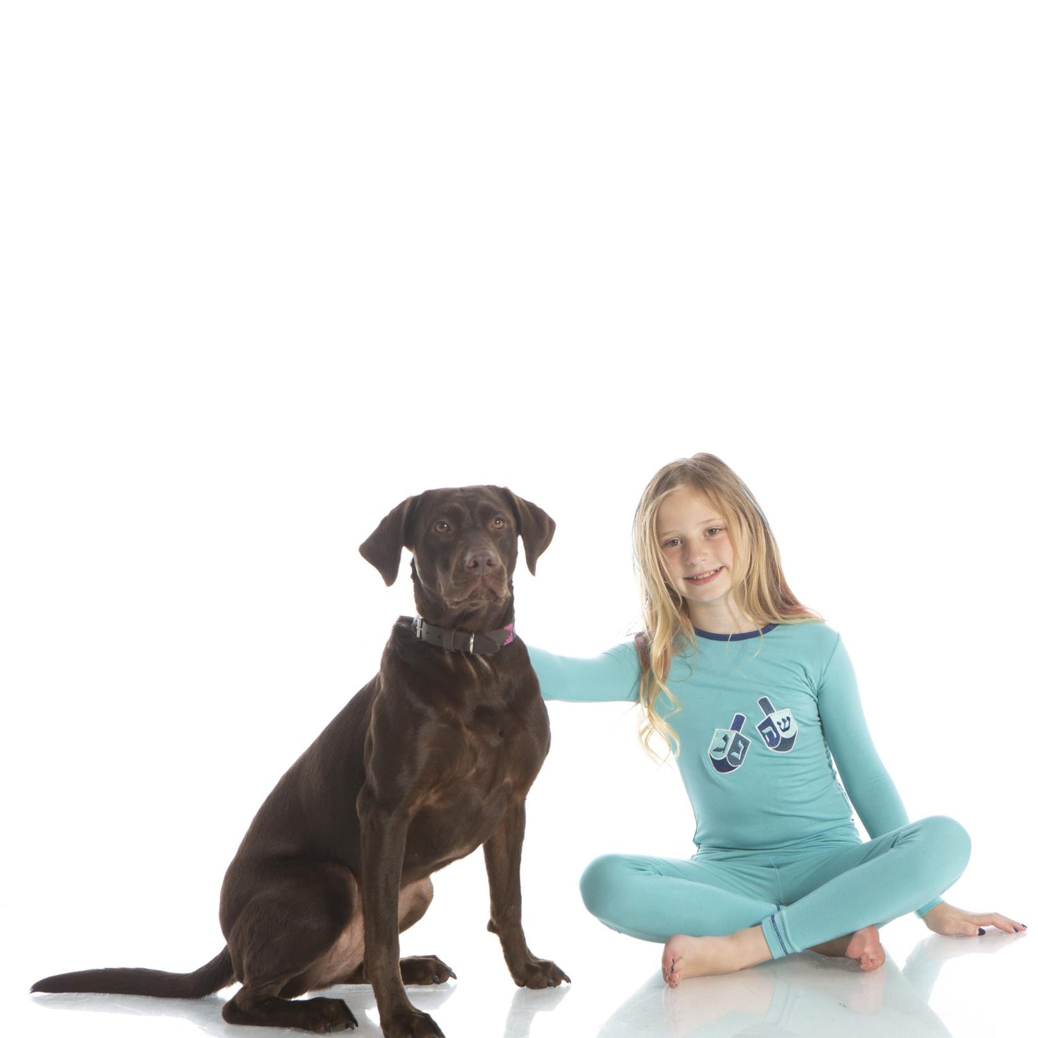 Holiday Long Sleeve Applique Pajama Set in Glacier Dreidel (291366)