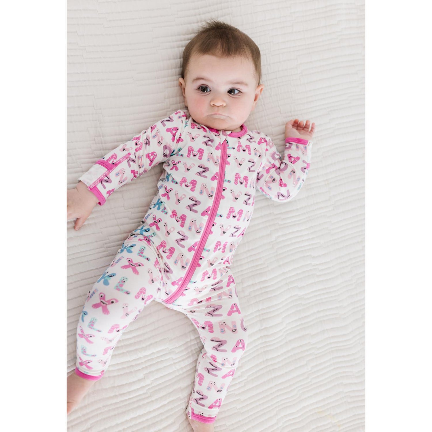 Print Convertible Sleeper with Zipper in Natural ABC Monsters