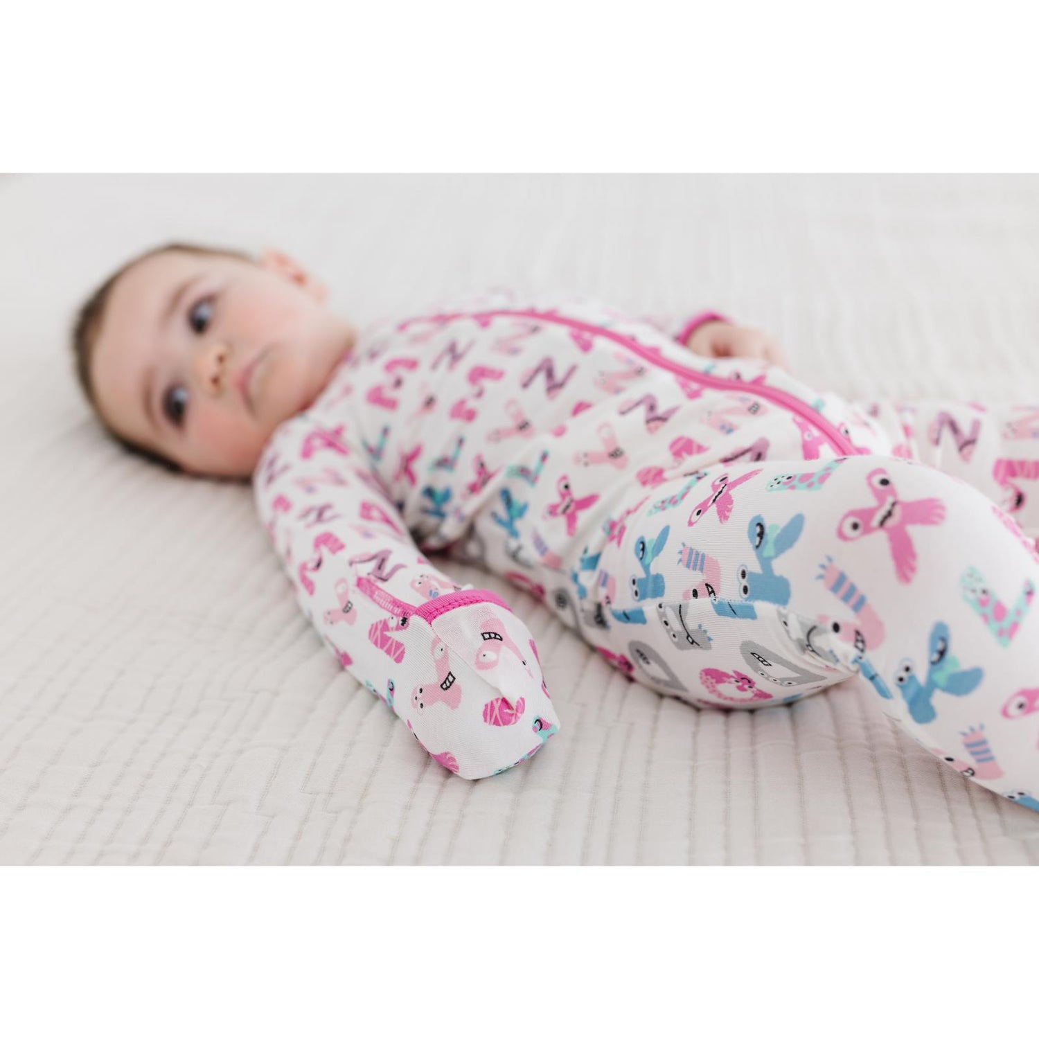 Print Convertible Sleeper with Zipper in Natural ABC Monsters