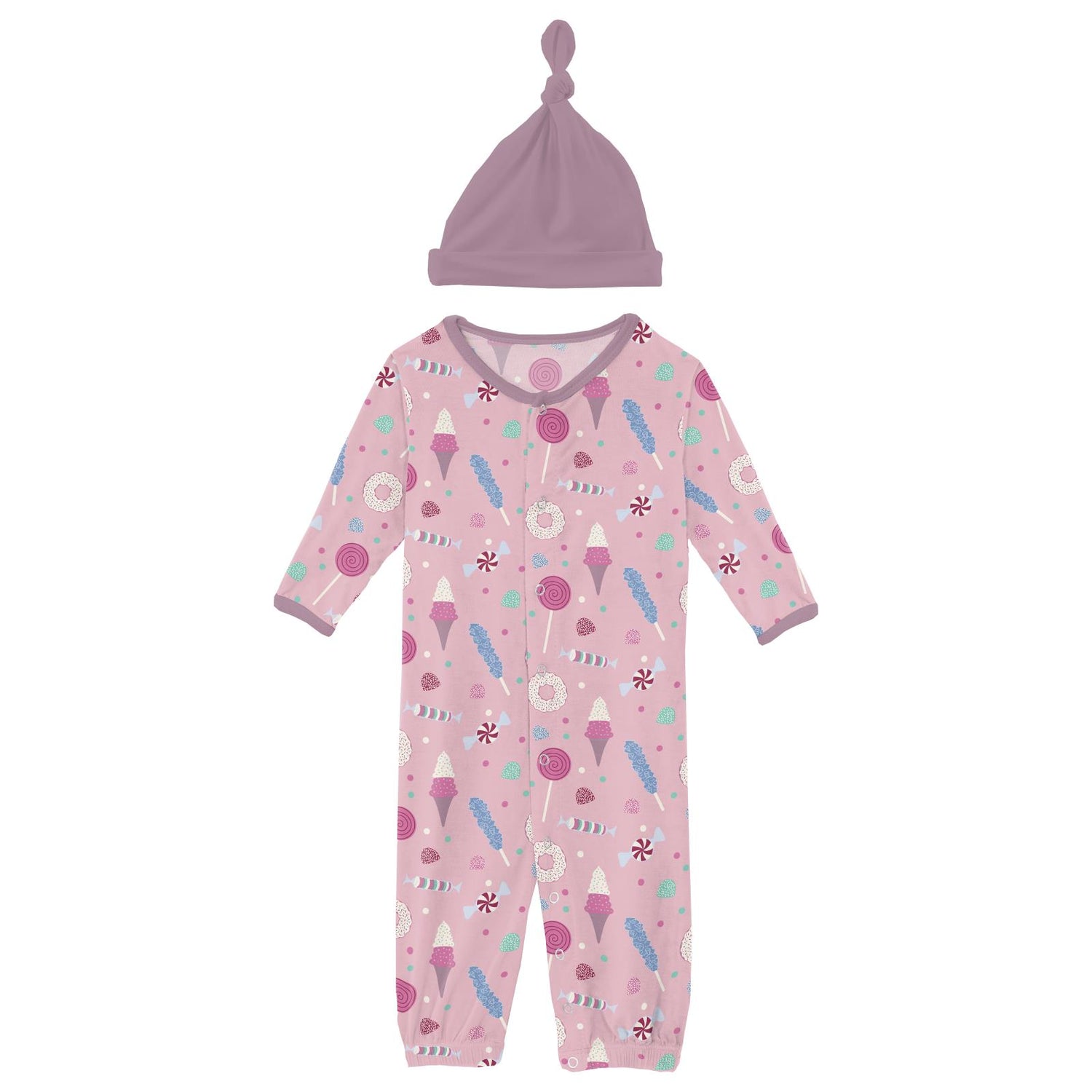 Print Layette Gown Converter & Single Knot Hat Set in Cake Pop Candy Dreams