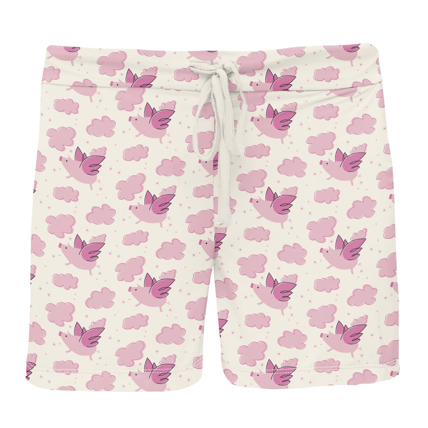 Women's Print Lounge Shorts in Natural Flying Pigs