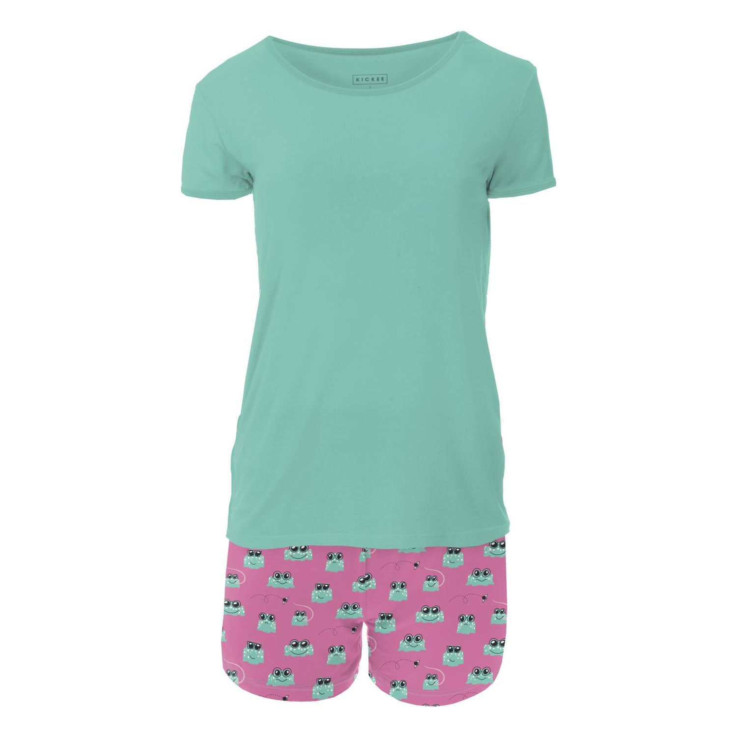 Women's Print Short Sleeve Pajama Set with Shorts in Tulip Bespeckled Frogs