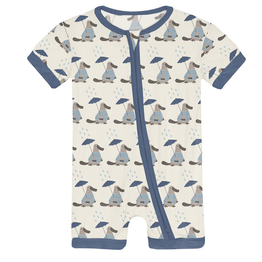 Print Shorty Sleeper with Zipper in Natural Rainy Day Platypus (362520)