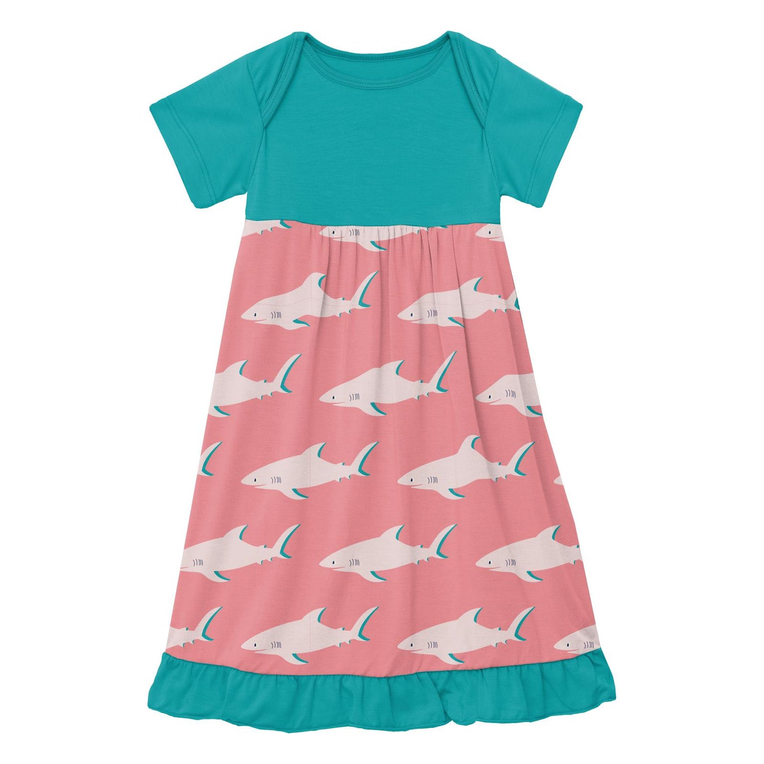 Print Short Sleeve One Piece Dress Romper in Strawberry Sharky (219926)