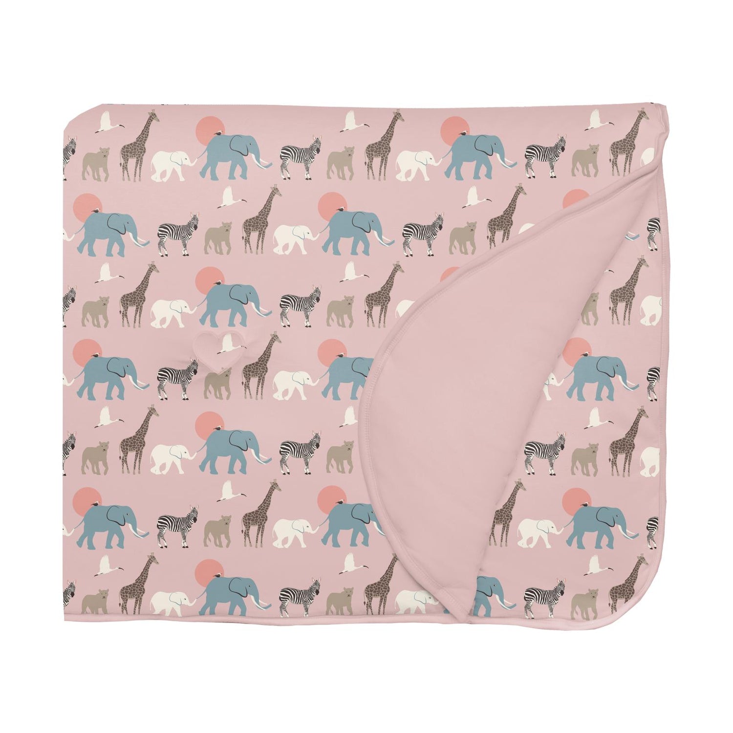 Print Fluffle Stroller Blanket with Embroidery in Baby Rose Just So Animals